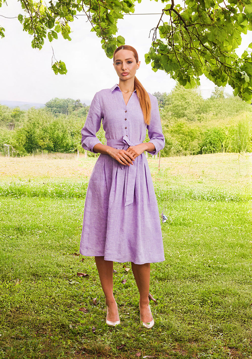 Leinen Kleid Kaiserjäger Heike lila 75cm