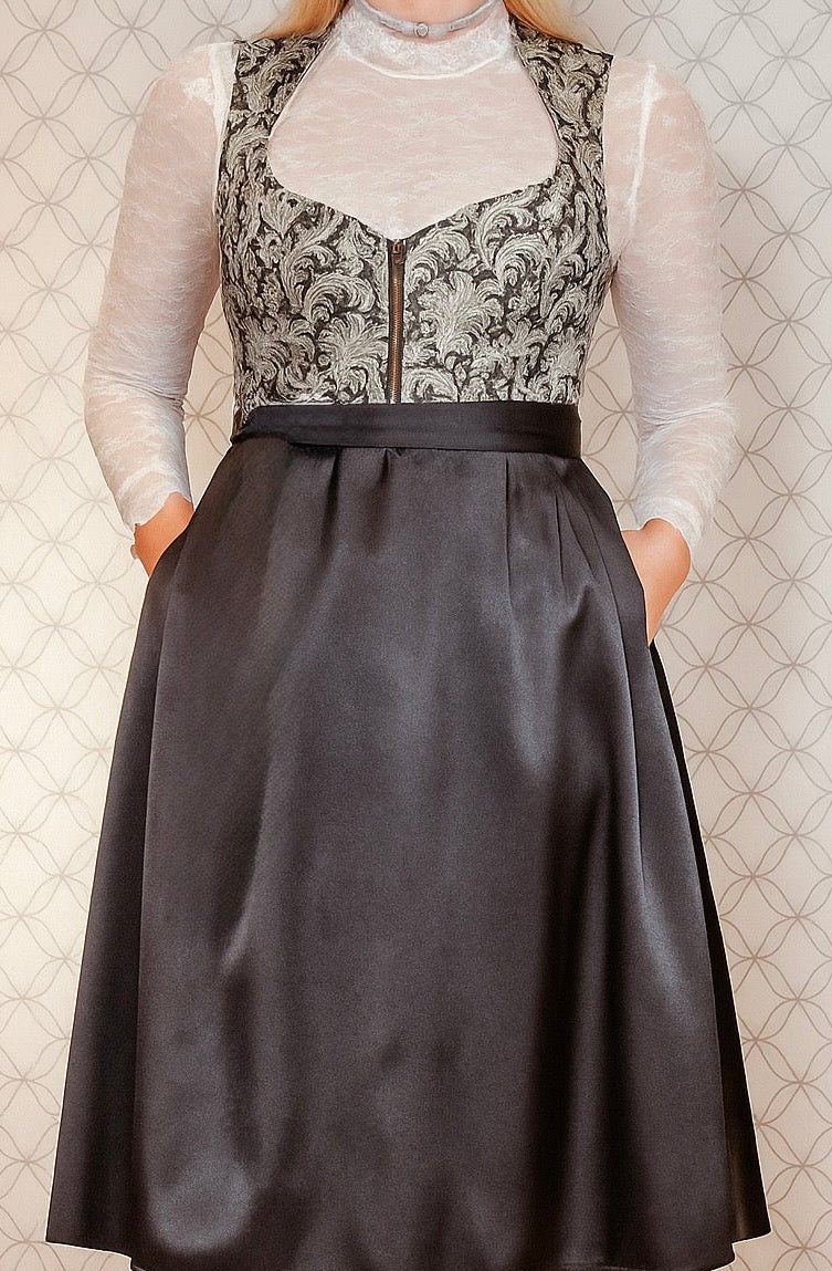 Dirndl Goldstich schwarz/weiß/gold ohne Schürze 70cm