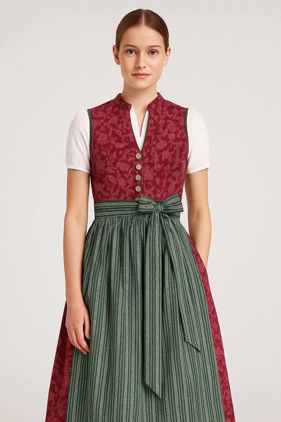 Baumwolldirndl Goldstich grün/bordeaux 65cm