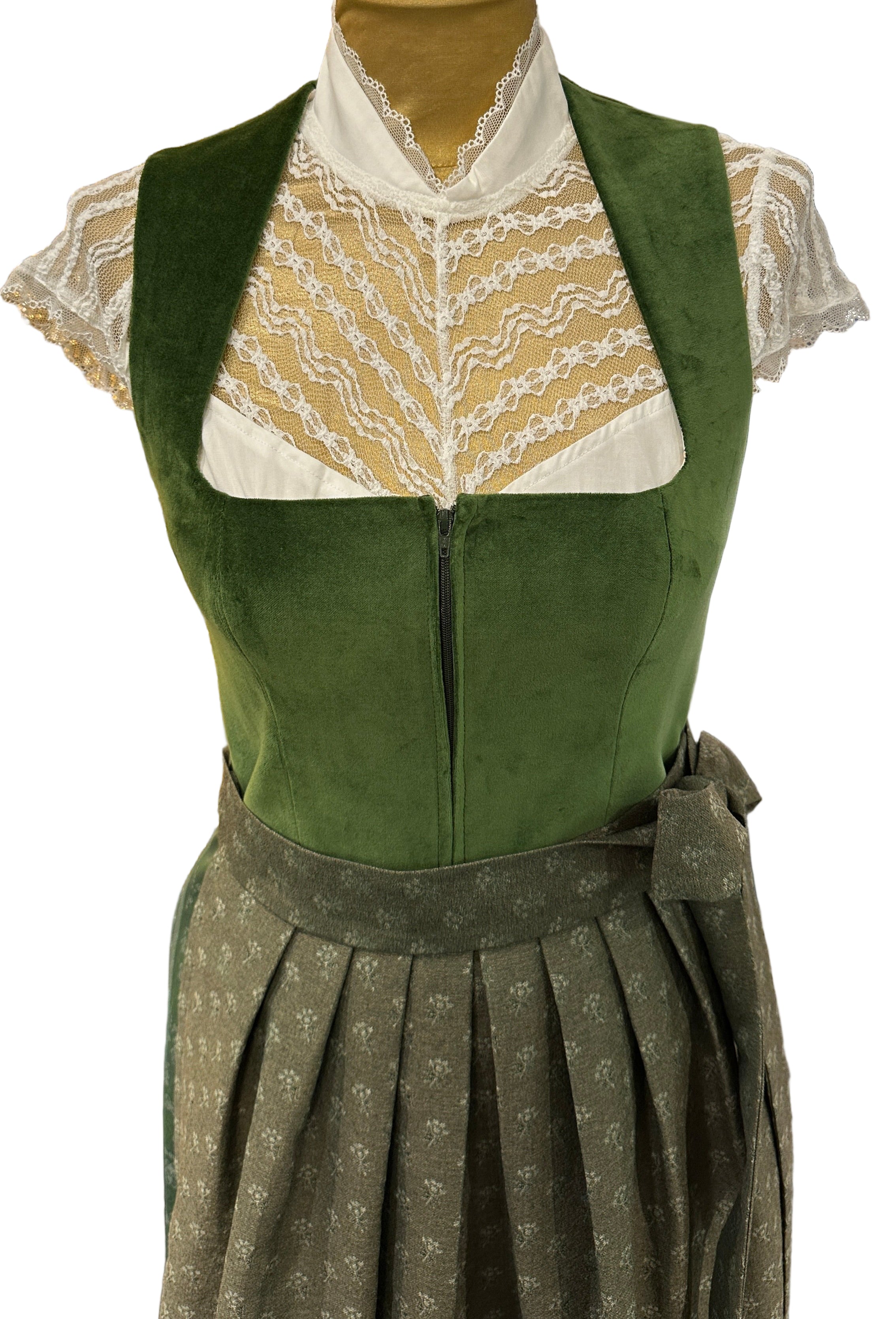 Samt Dirndl Goldstich grün 75cm