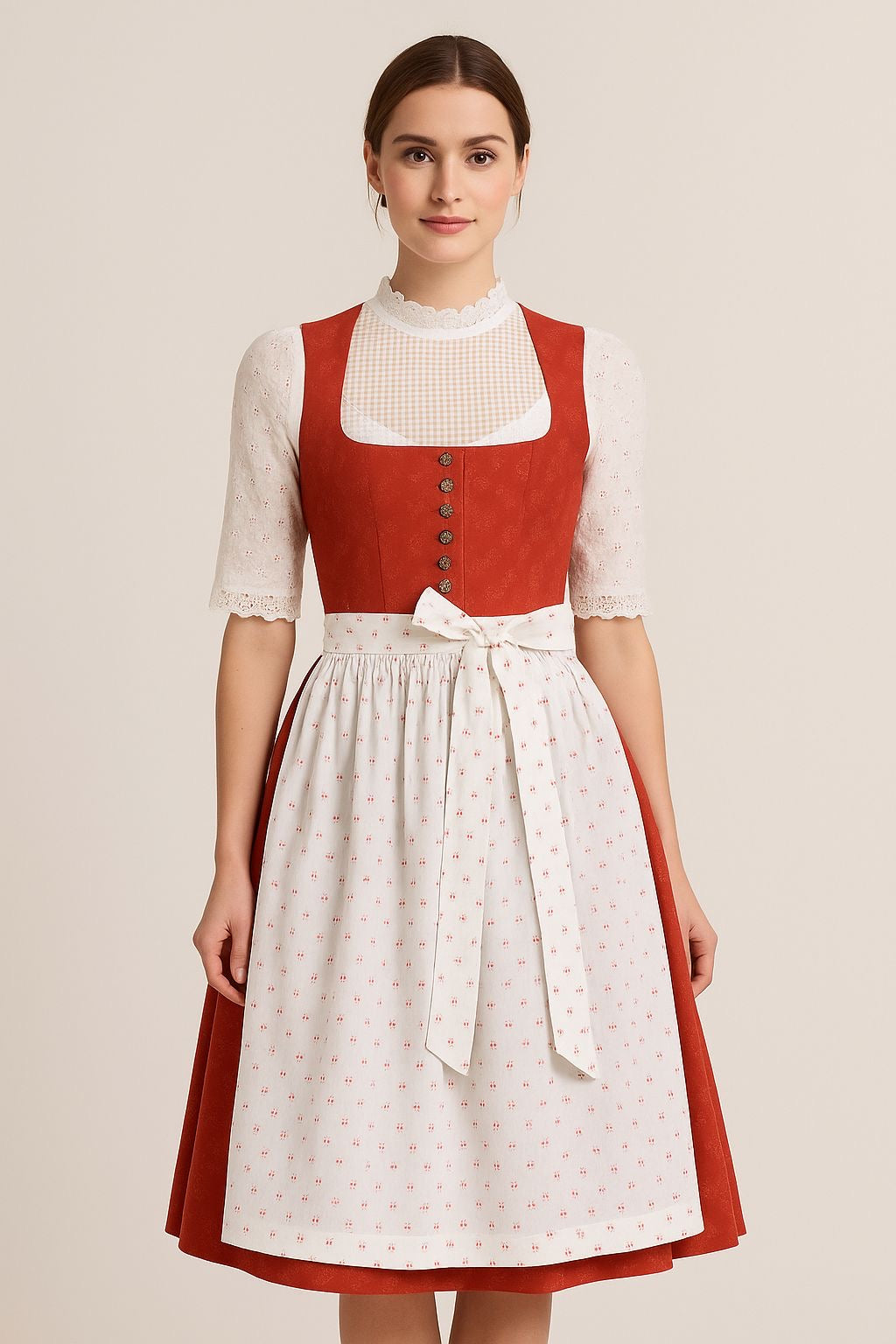 Baumwolldirndl Goldstich orange/weiß 65cm