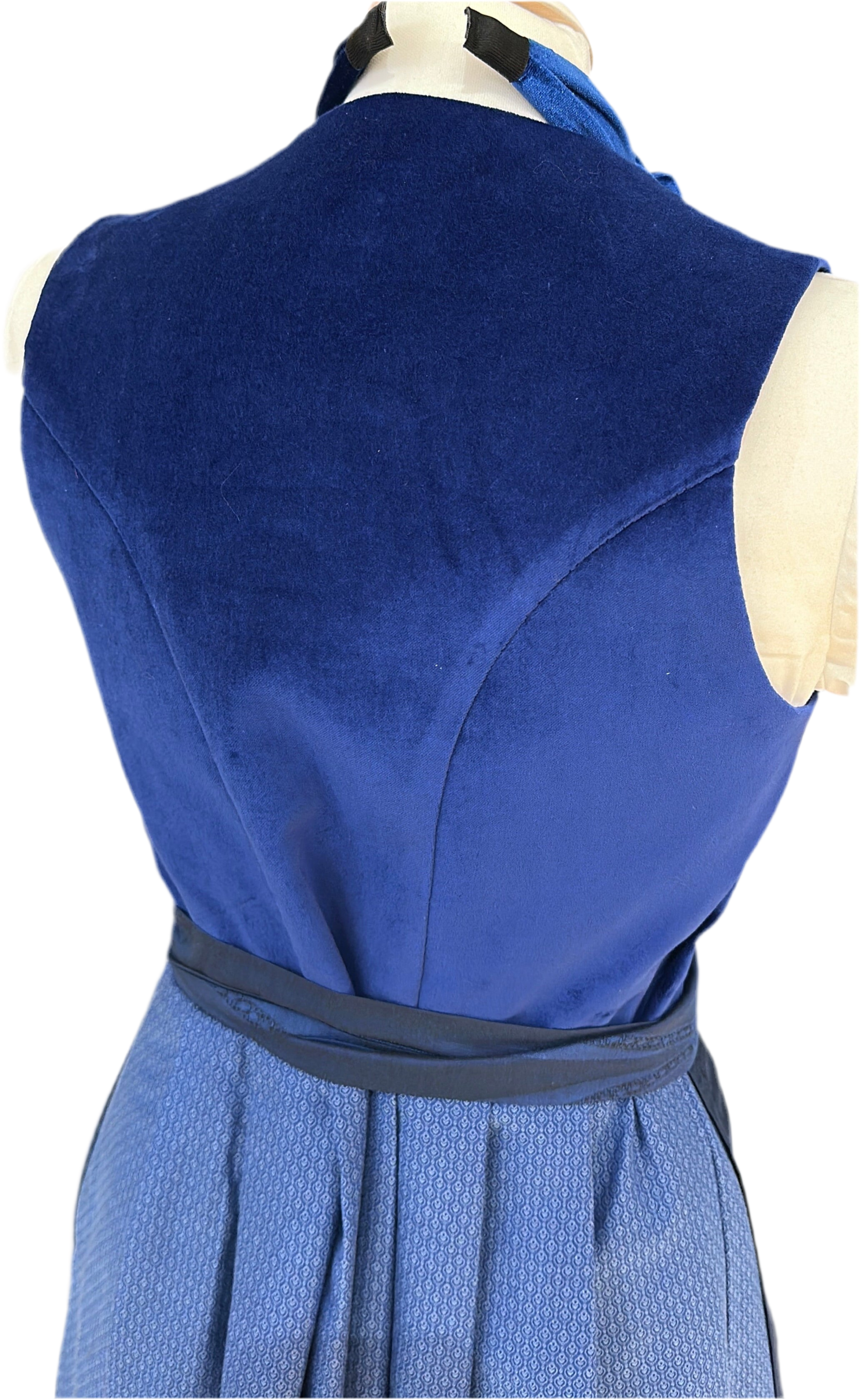 Samtdirndl Goldstich Blau 75cm