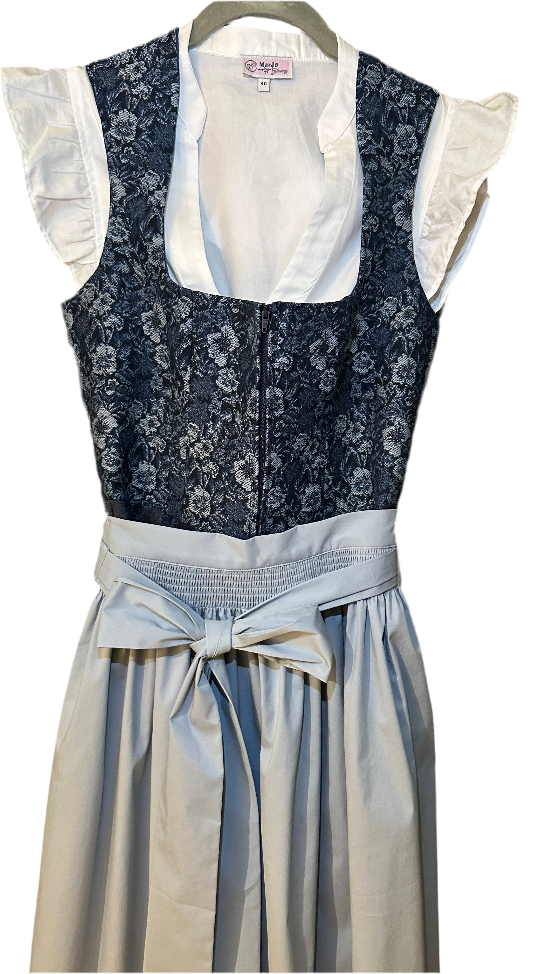 Dirndl Goldstich blau Blumenmuster 75cm