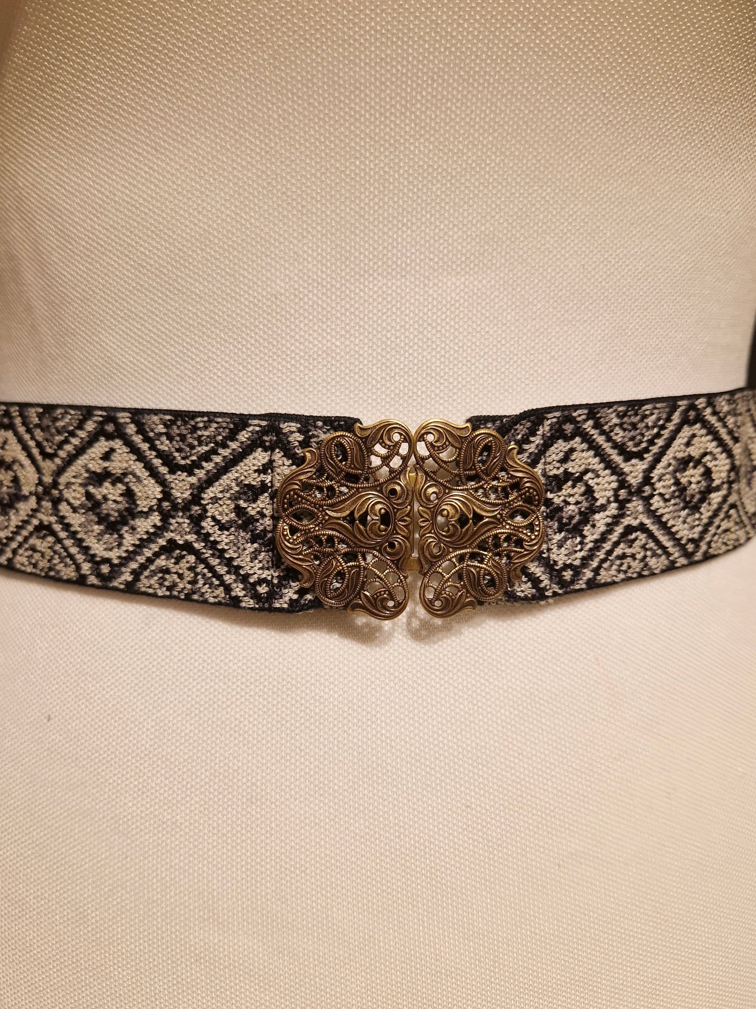 Trachtengürtel Stretch Goldstich schwarz/weiß/gold