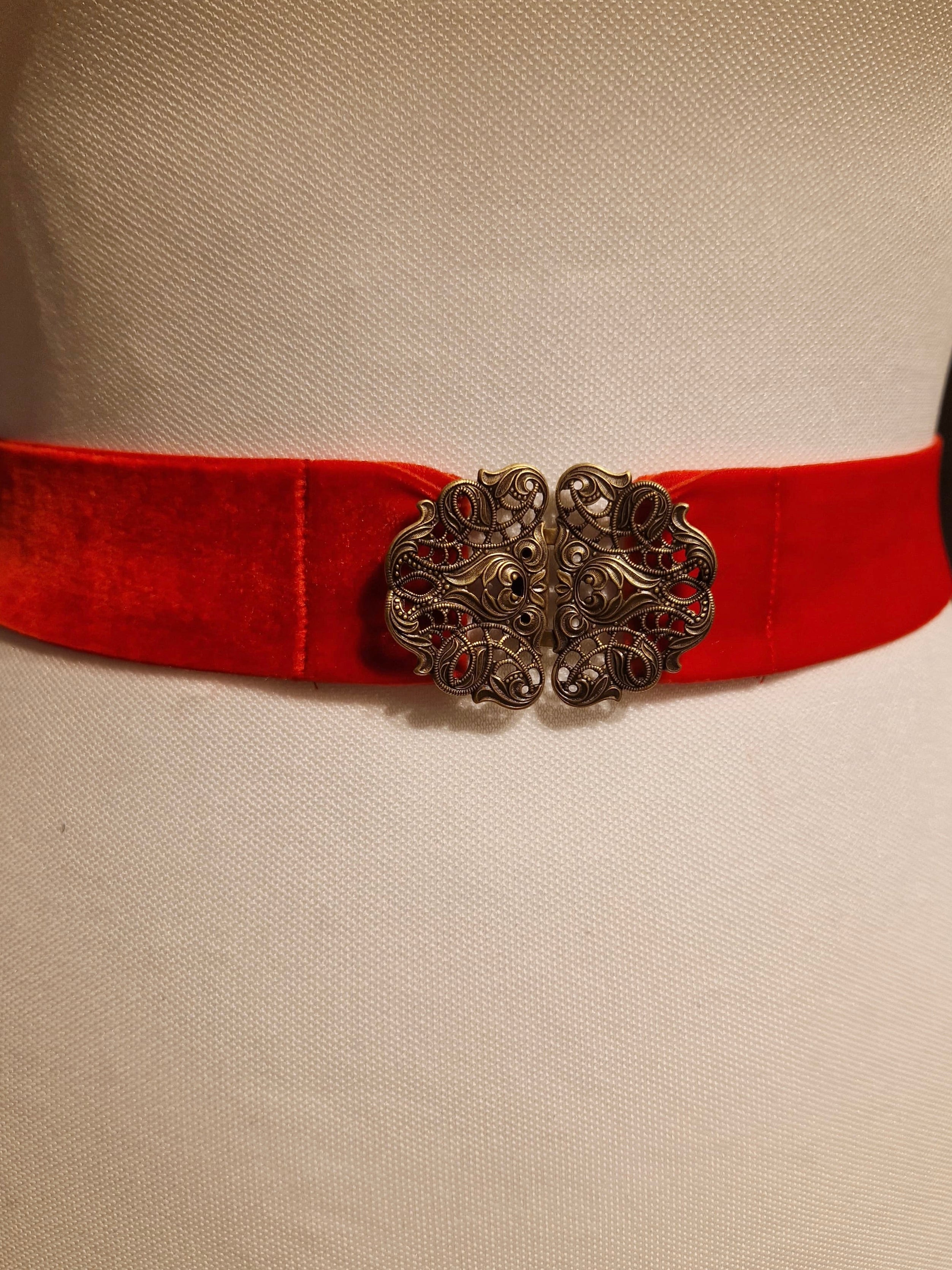 Trachtengürtel Samt Stretch Goldstich rot/gold
