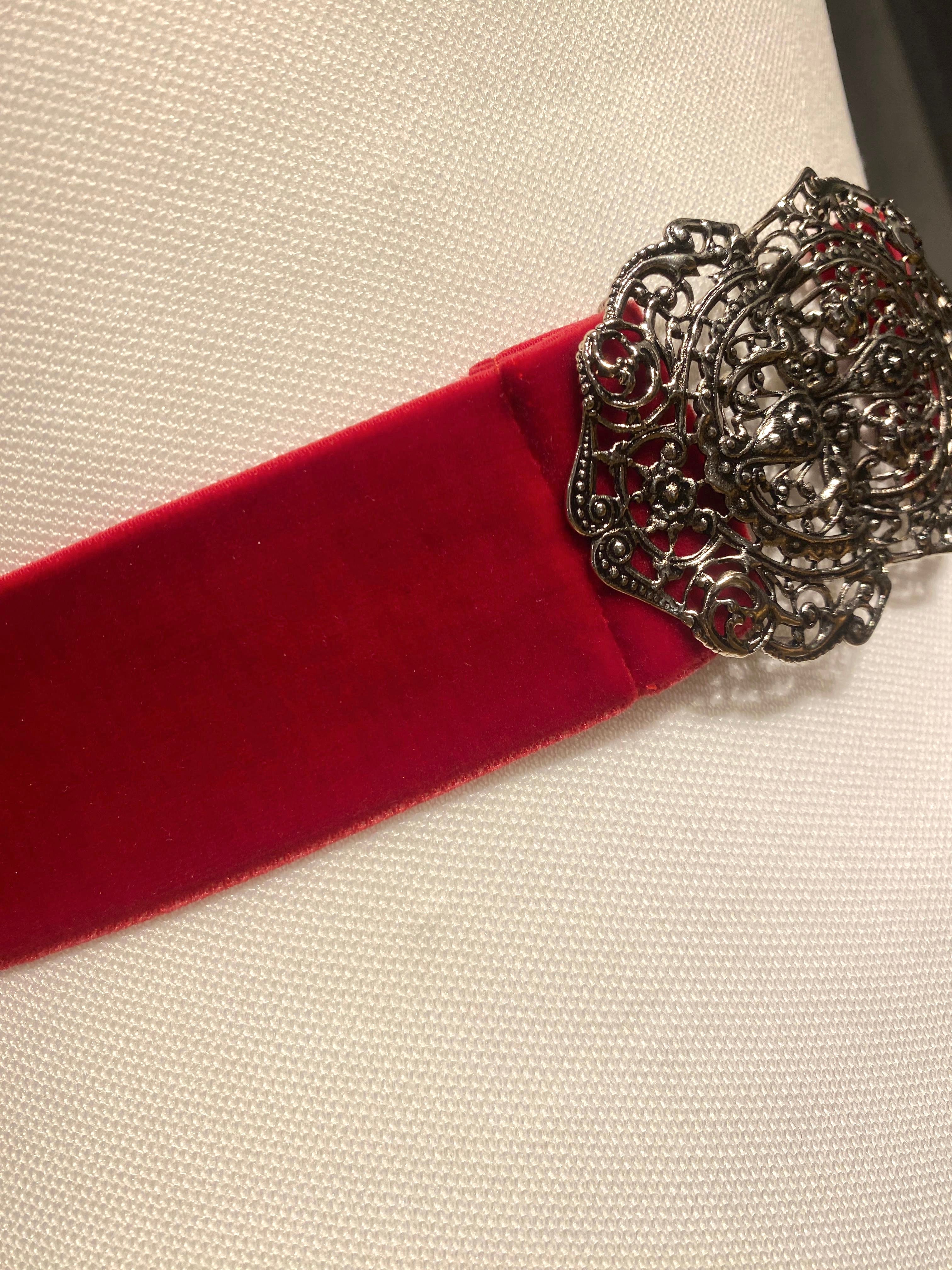 Trachtengürtel Samt Stretch Goldstich dunkelrot/silber