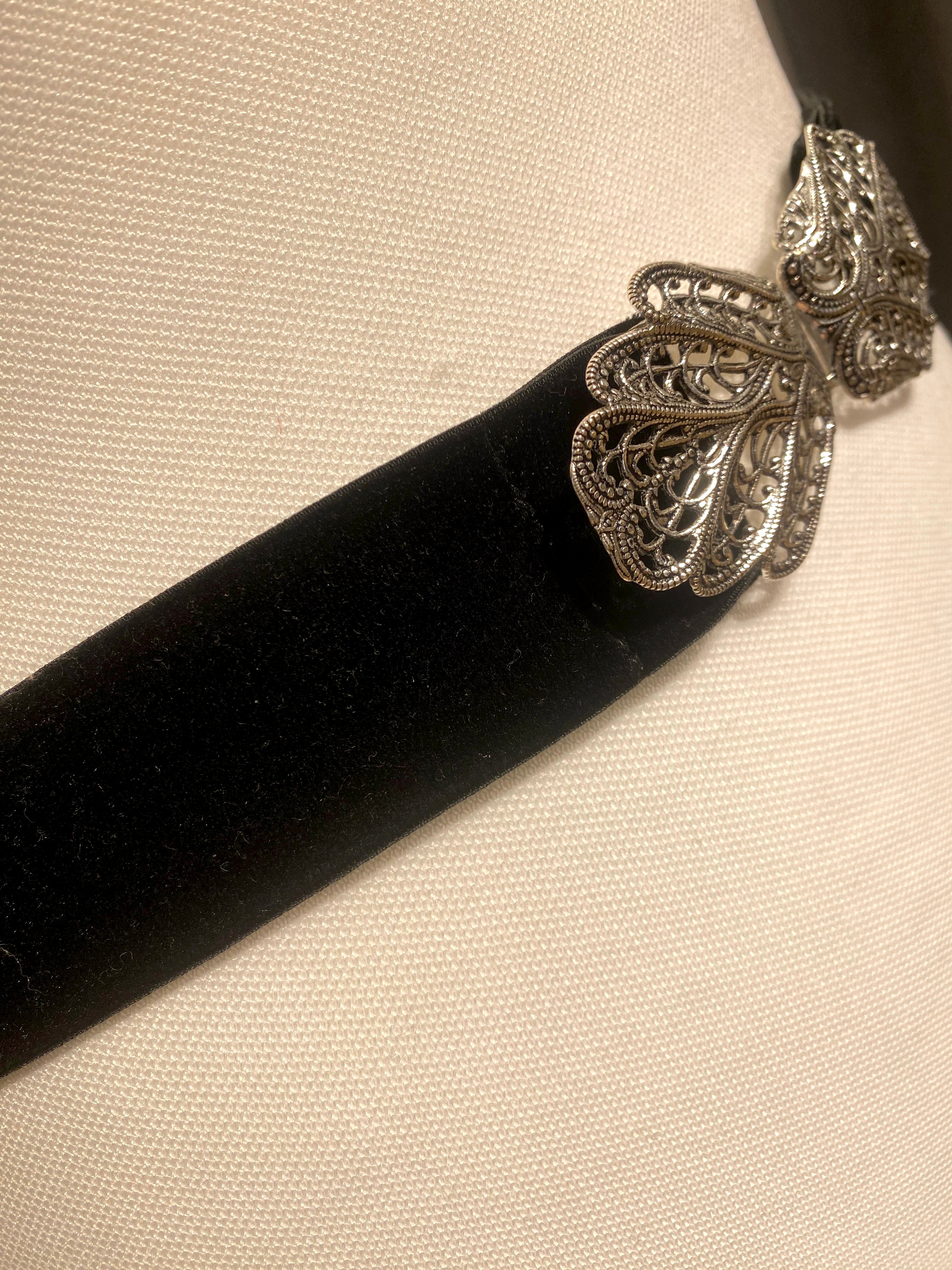 Trachtengürtel Samt Stretch Goldstich schwarz/silber