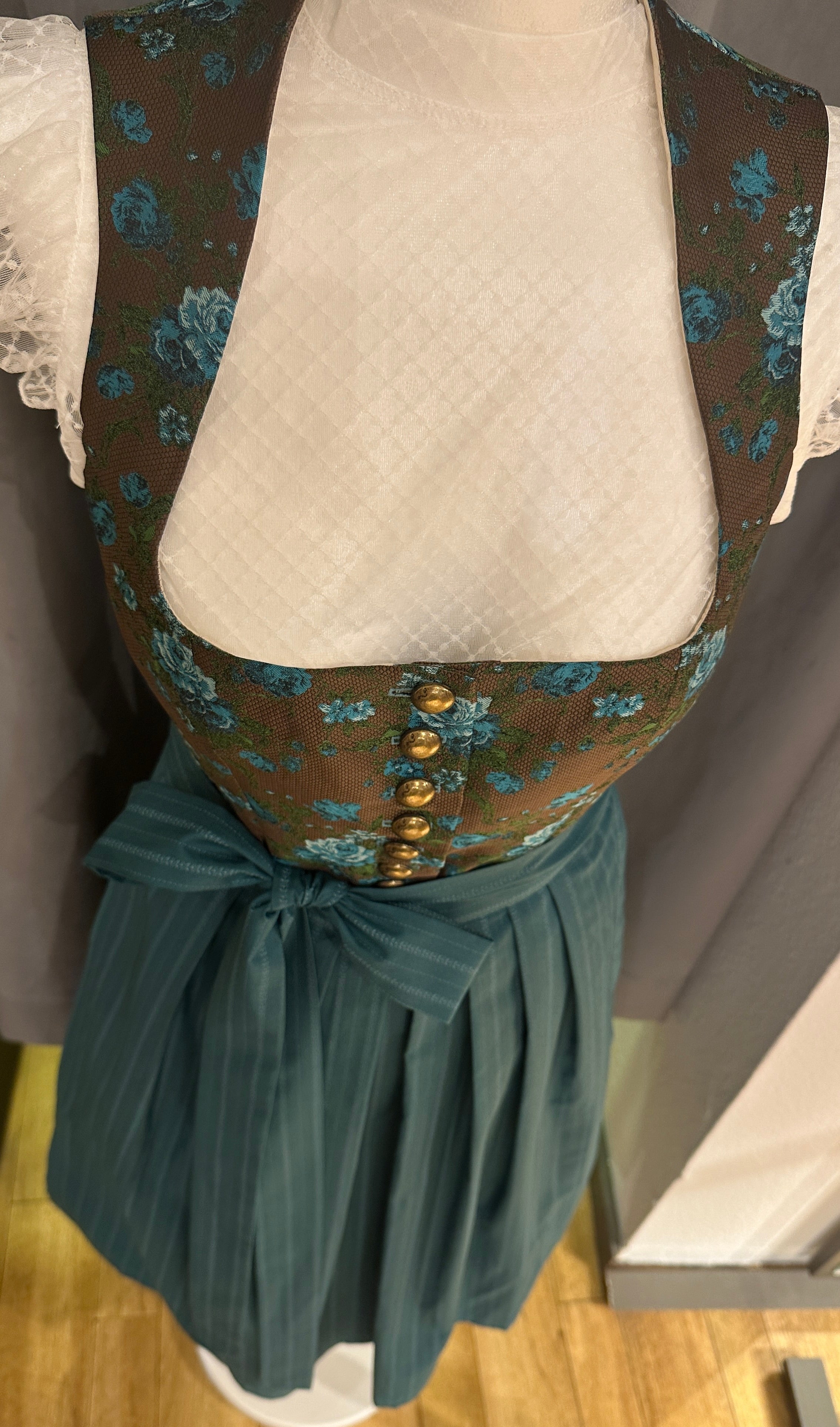 Dirndl Goldstich braun/türkis Blumen 75