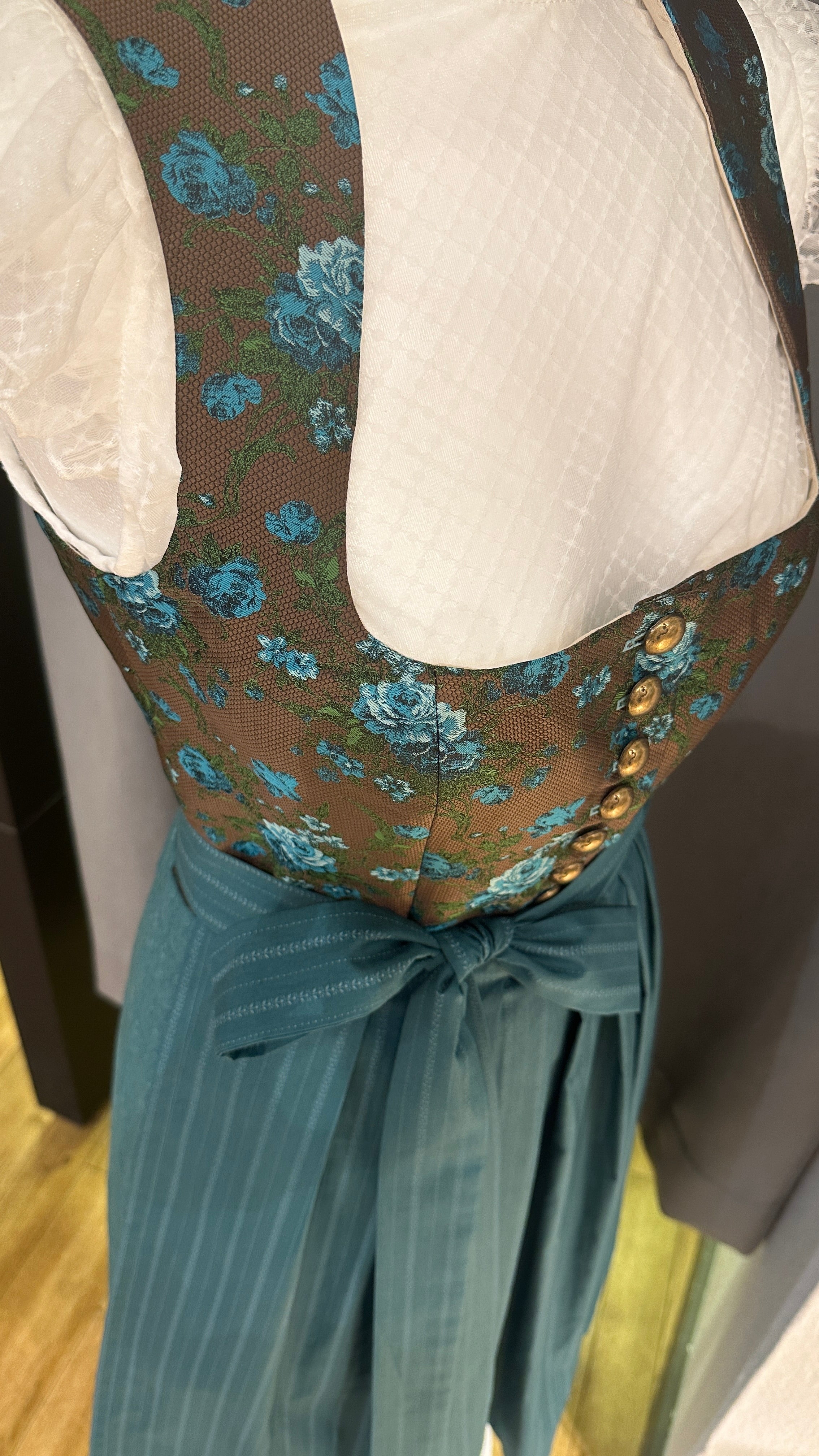 Dirndl Goldstich braun/türkis Blumen 75