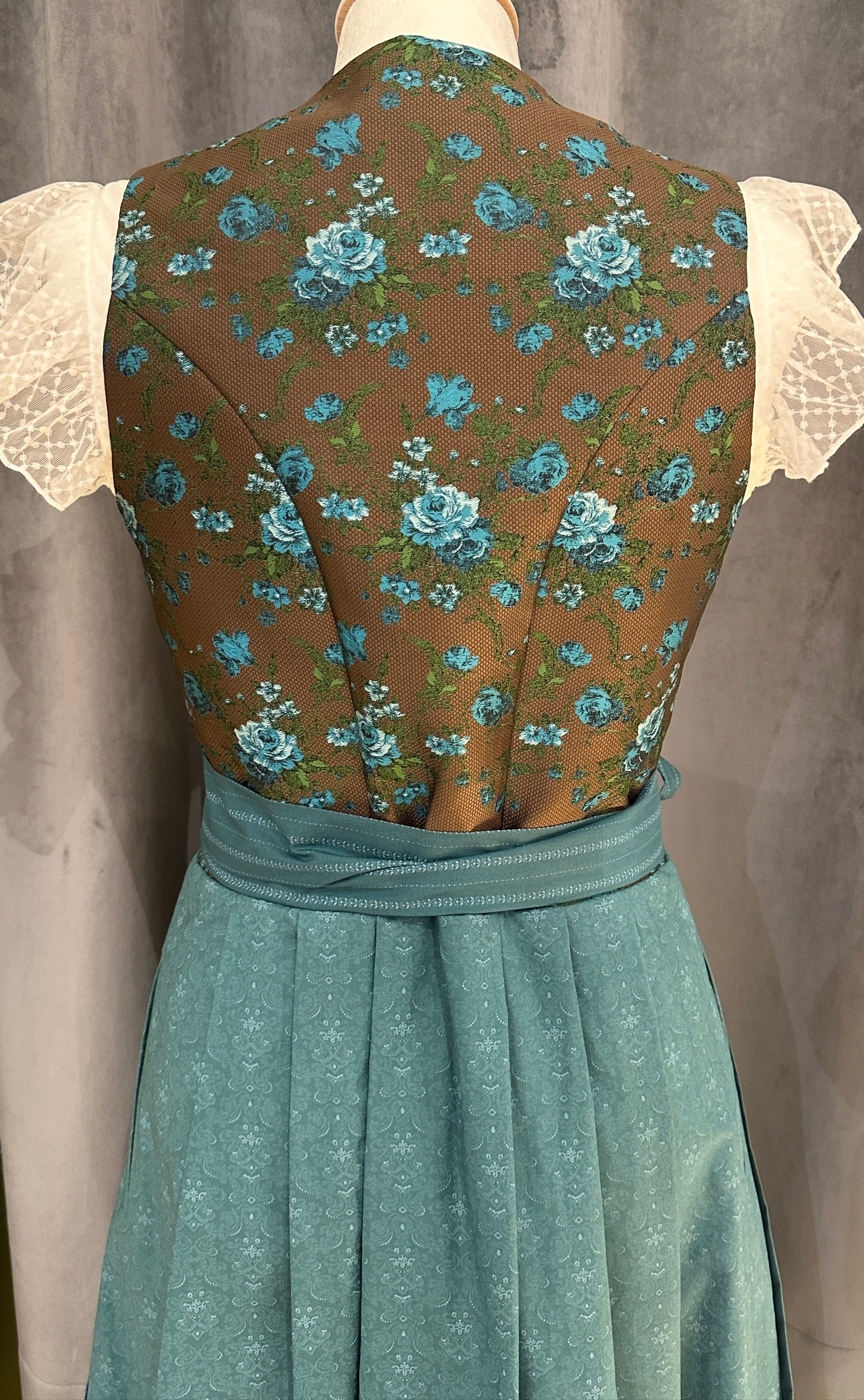 Dirndl Goldstich braun/türkis Blumen 75