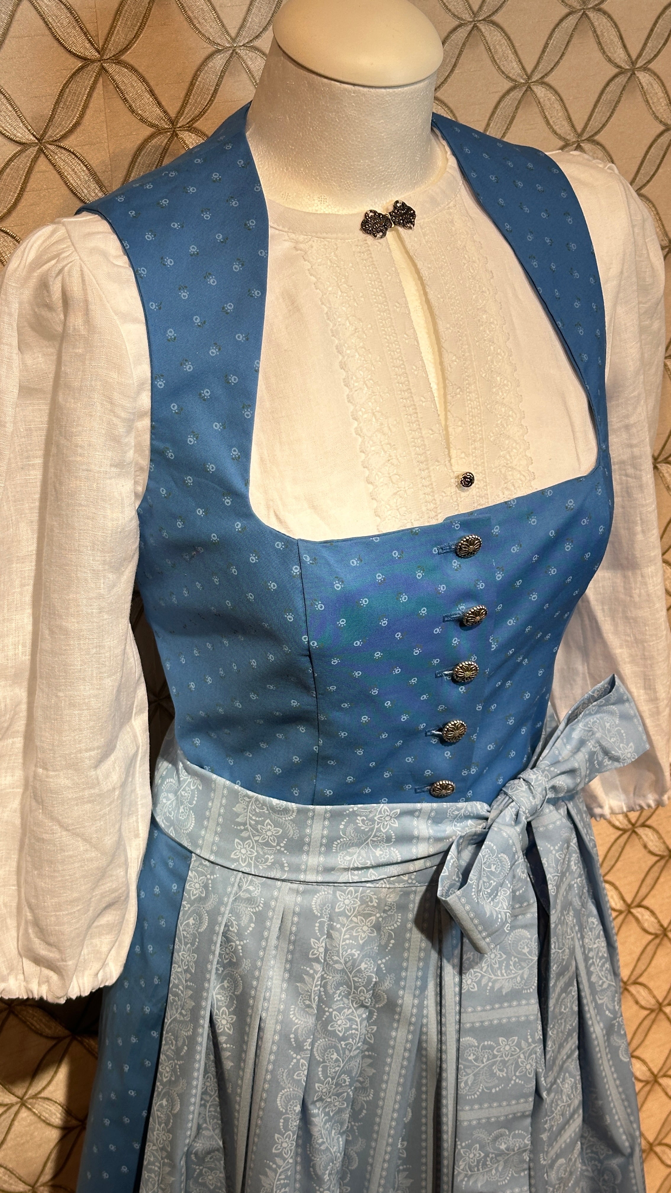Baumwolldirndl Goldstich blau/hellblau 70cm