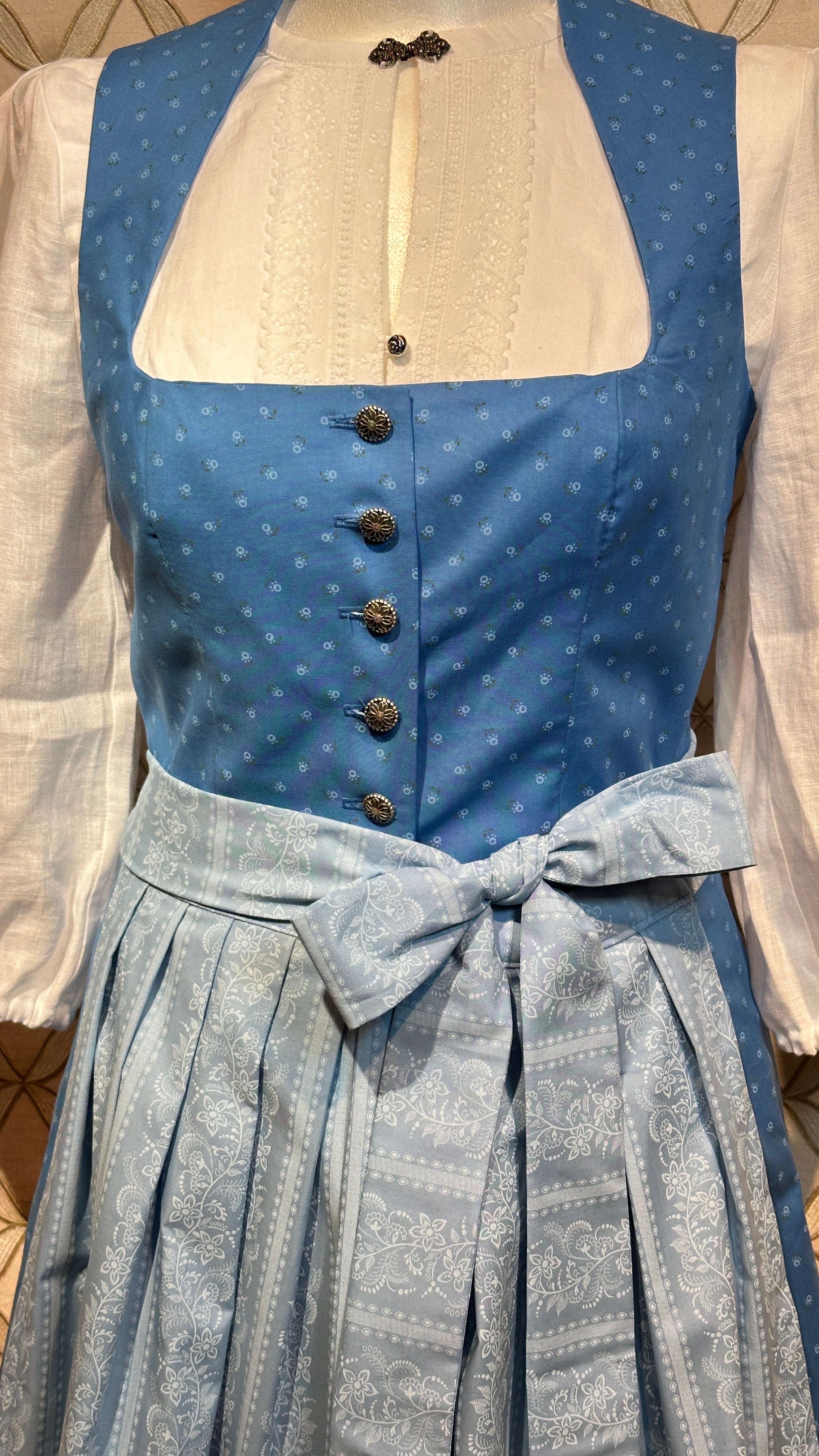 Baumwolldirndl Goldstich blau/hellblau 70cm