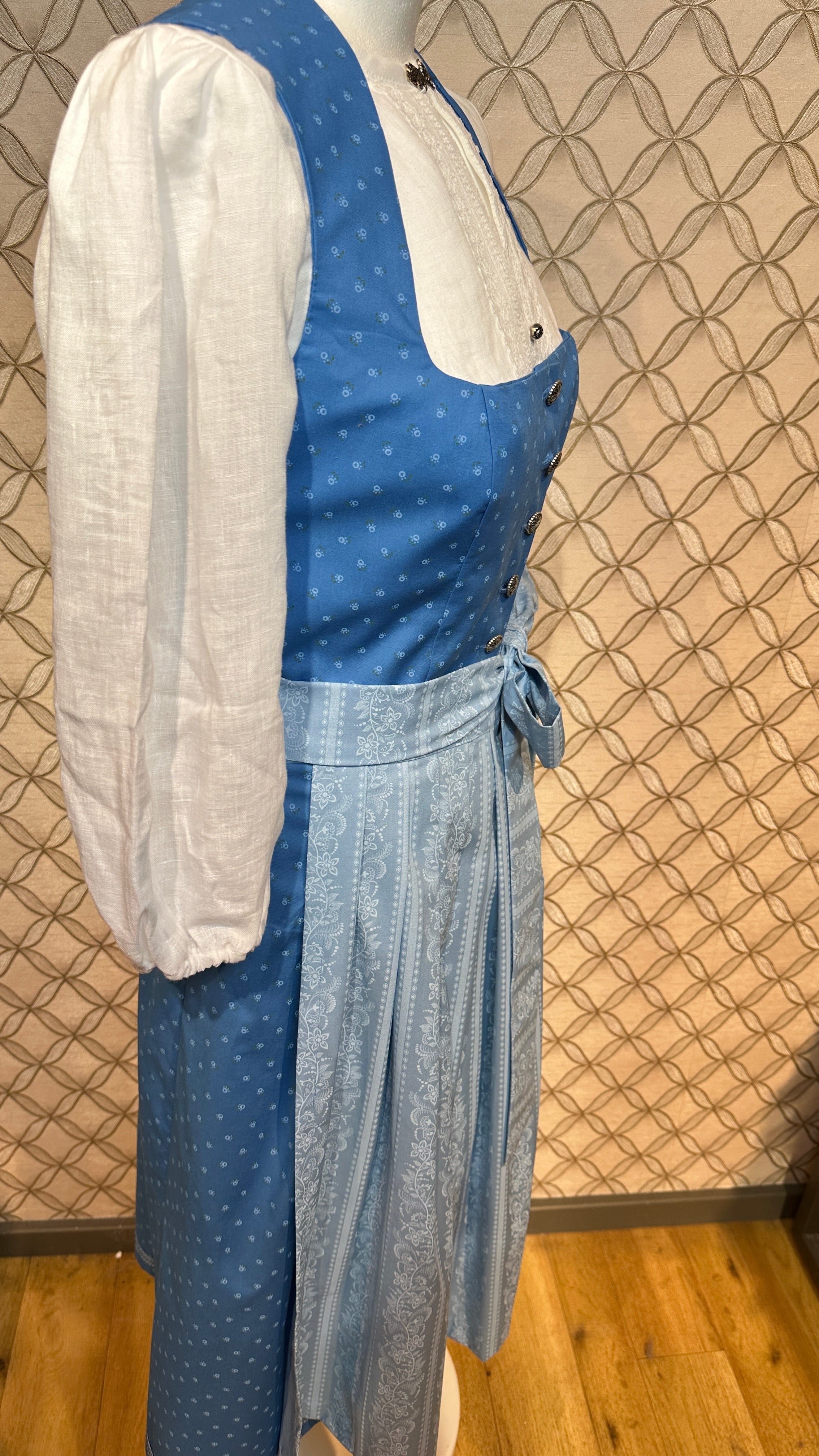 Baumwolldirndl Goldstich blau/hellblau 70cm