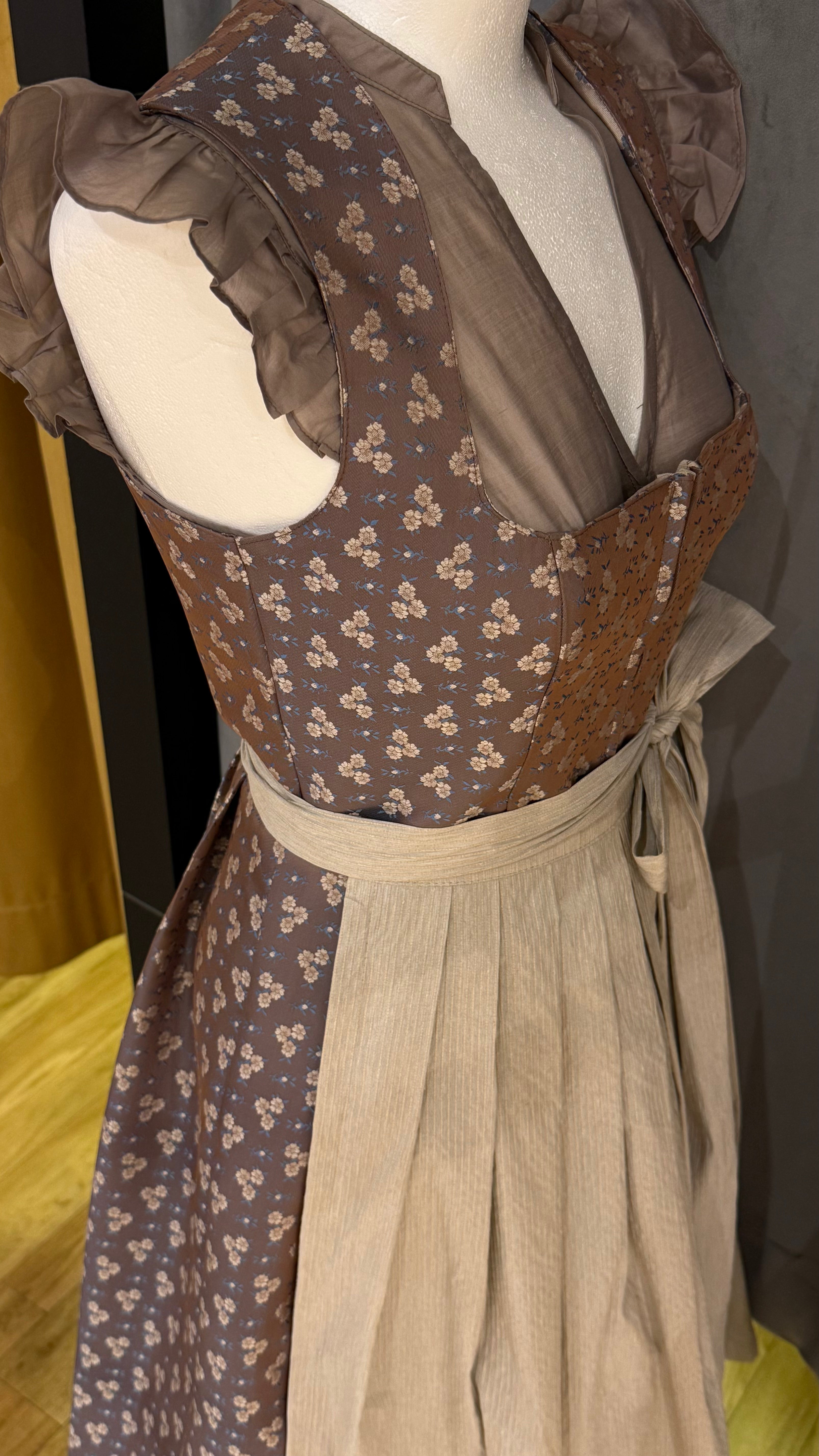 Dirndl Goldstich braun/beige Blumen 70cm