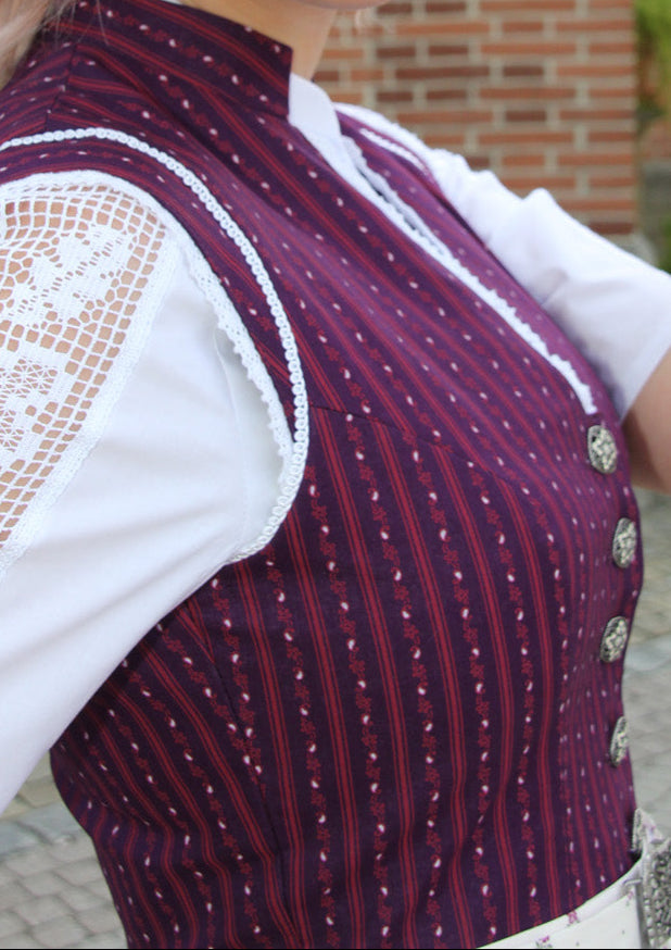 Vintage Dirndl Goldstich lila/creme Schürze mit Schließe 65cm