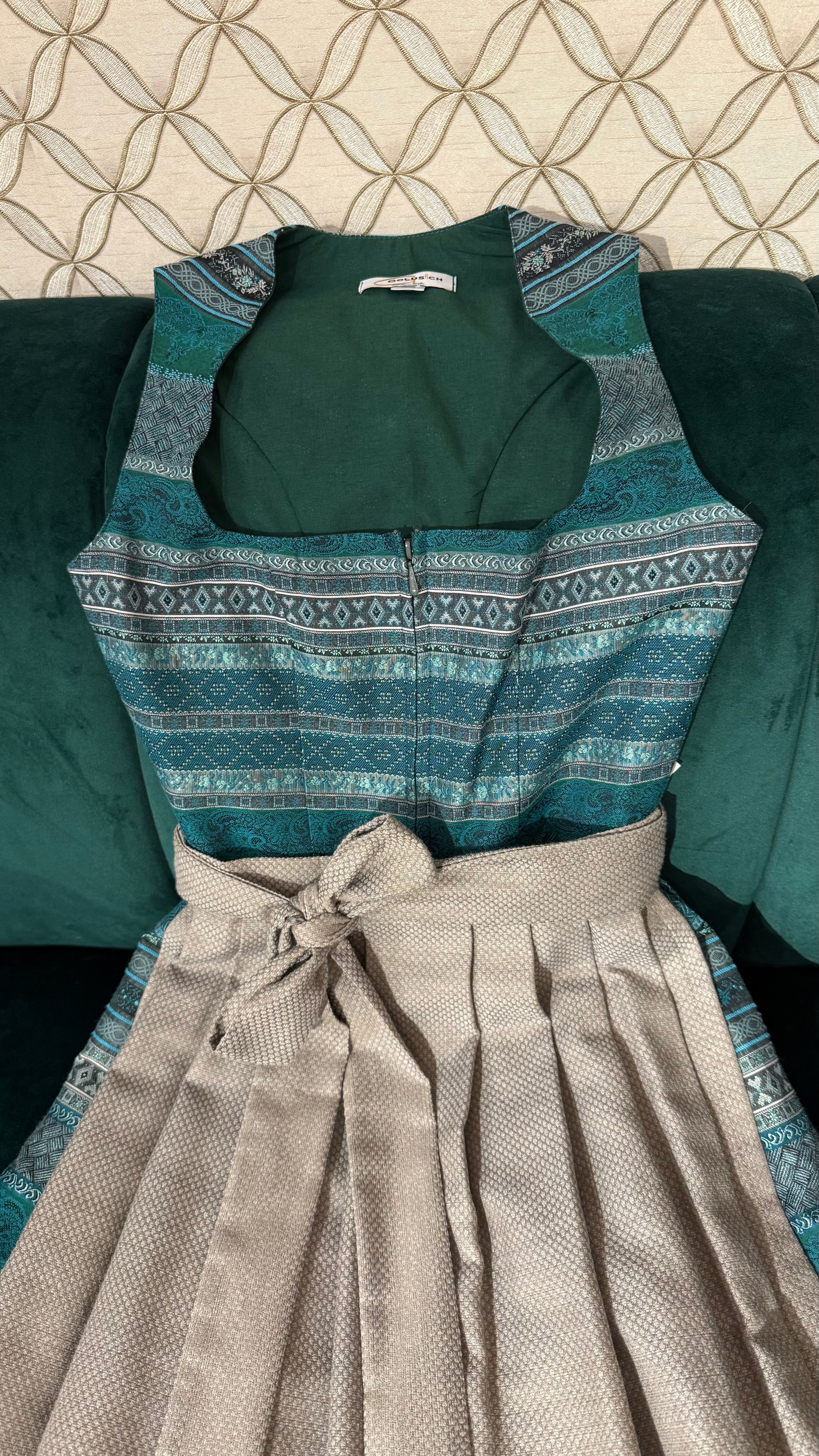 Dirndl Goldstich petrol/grau 73cm