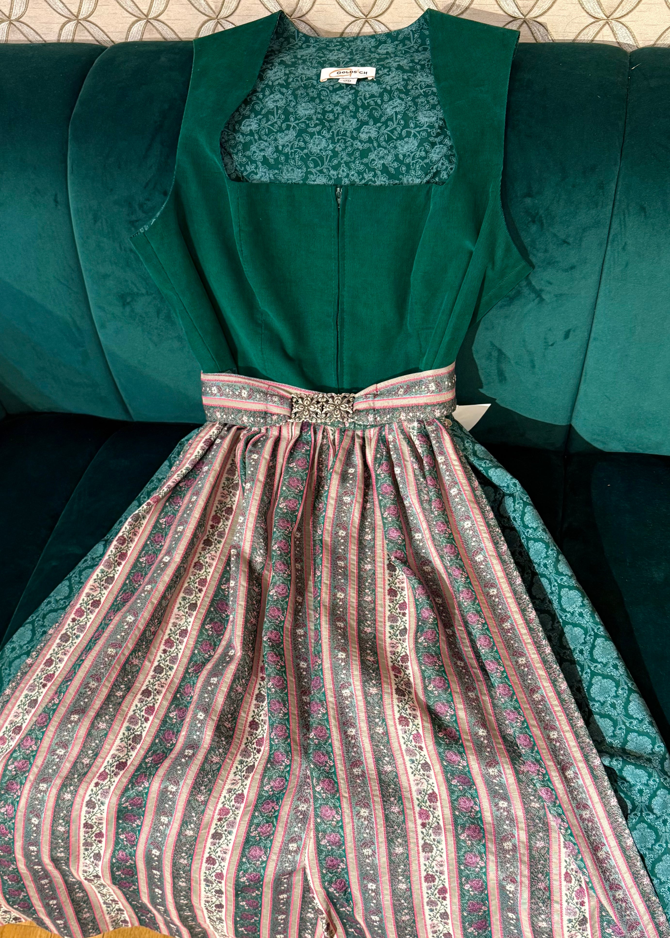 Dirndl Goldstich Cord grün 73cm