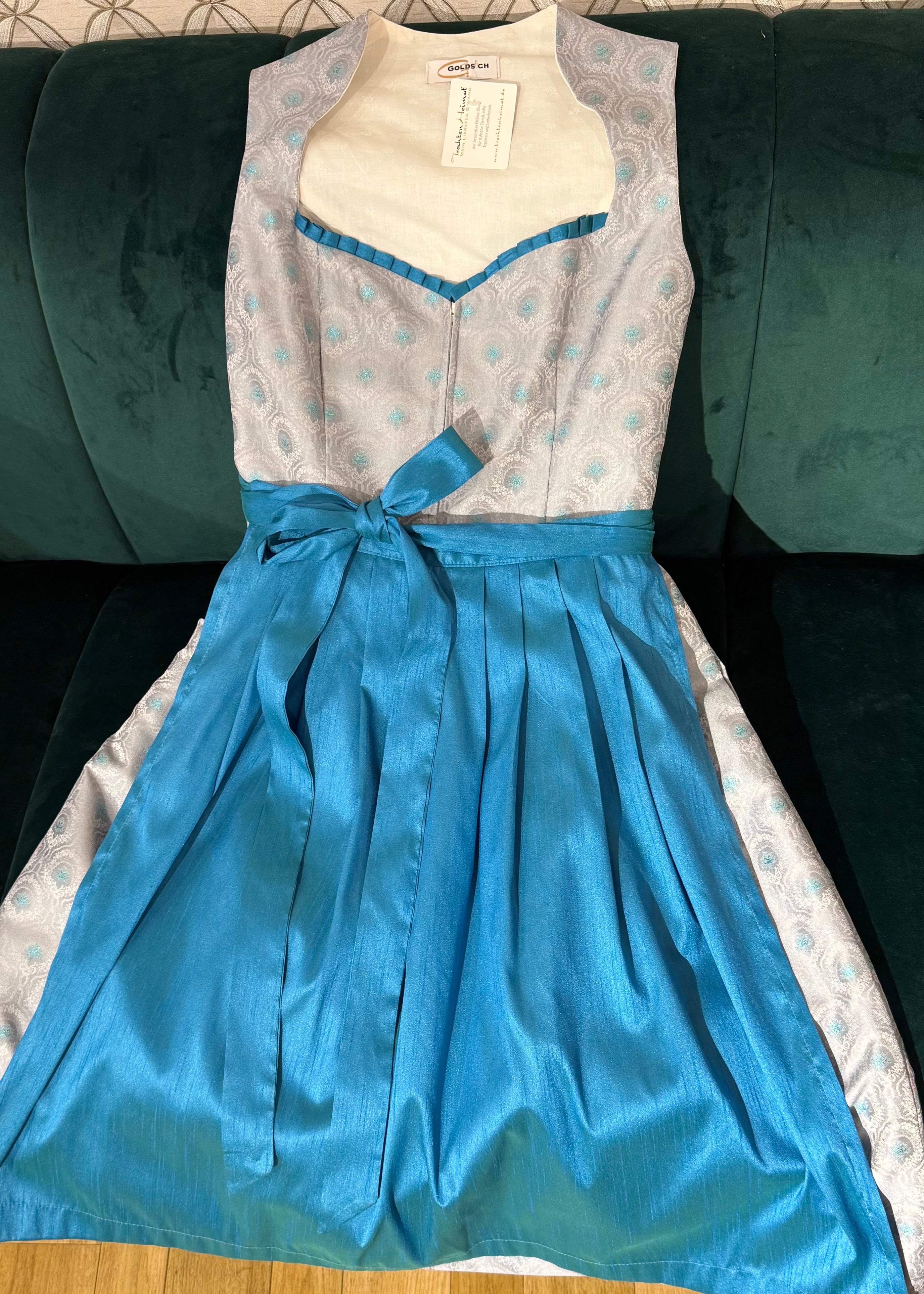 Dirndl Goldstich grau/hellblau 70cm
