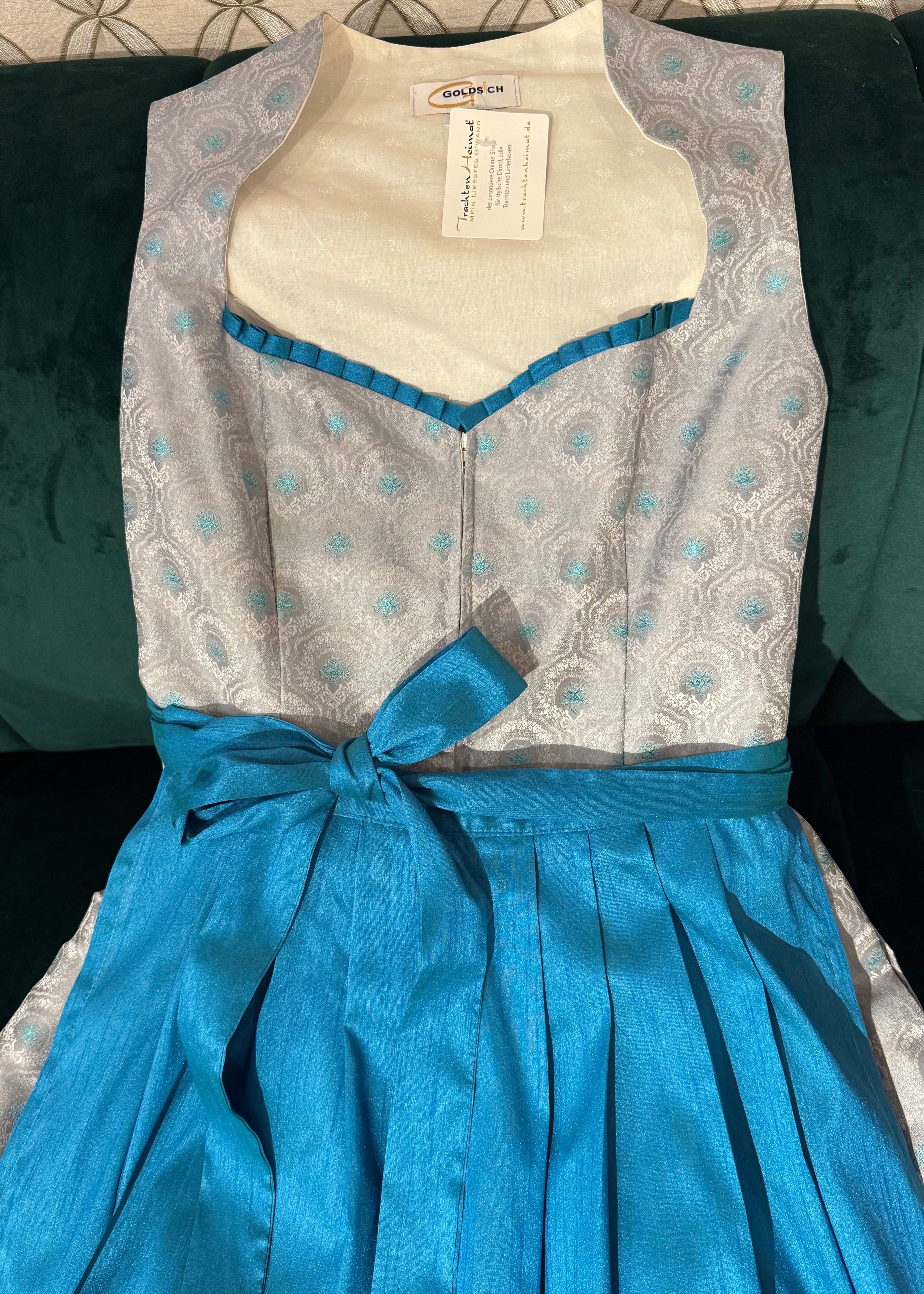 Dirndl Goldstich grau/hellblau 70cm