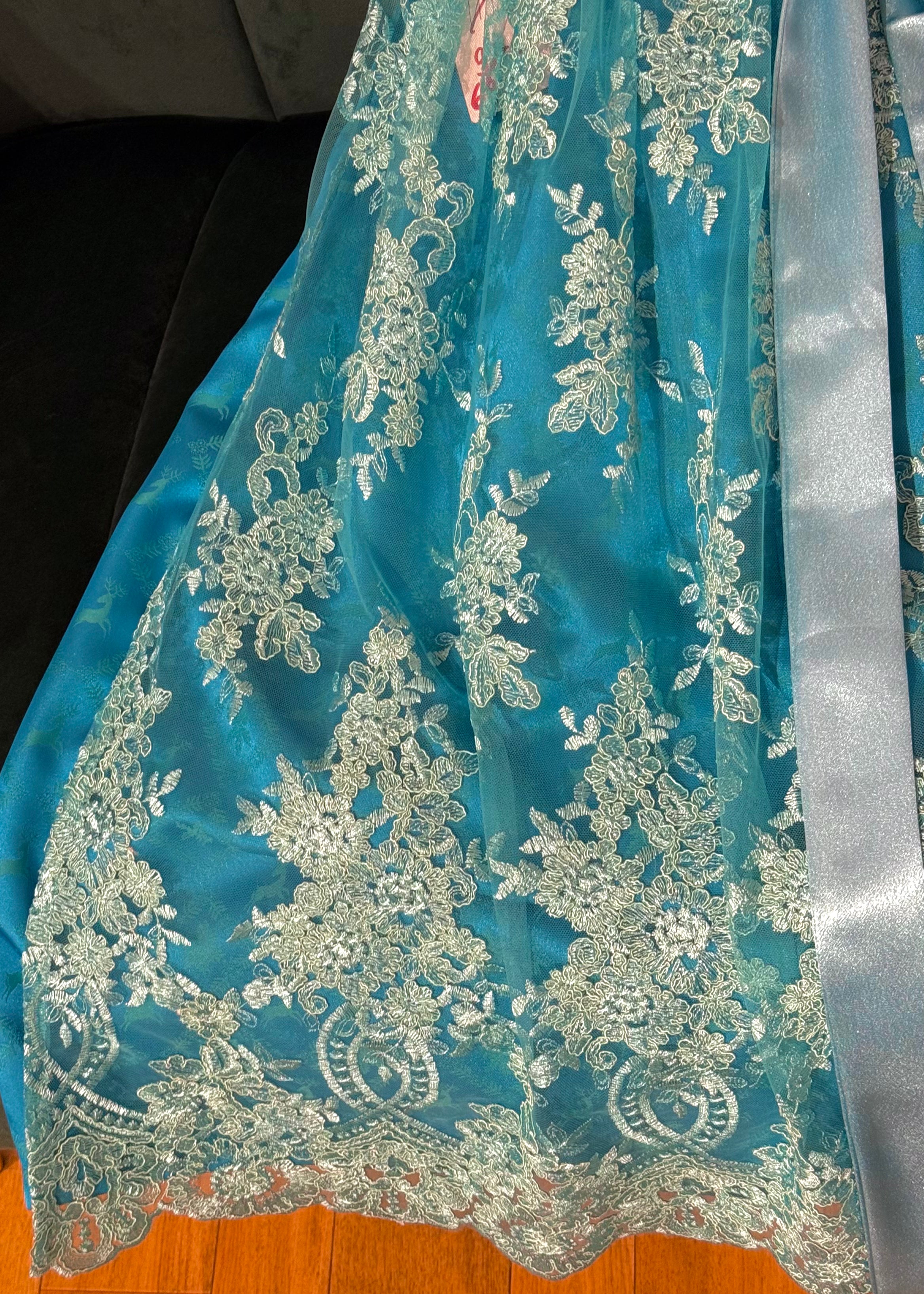 Corddirndl Goldstich Türkis mit Spitzen Schürze 75cm