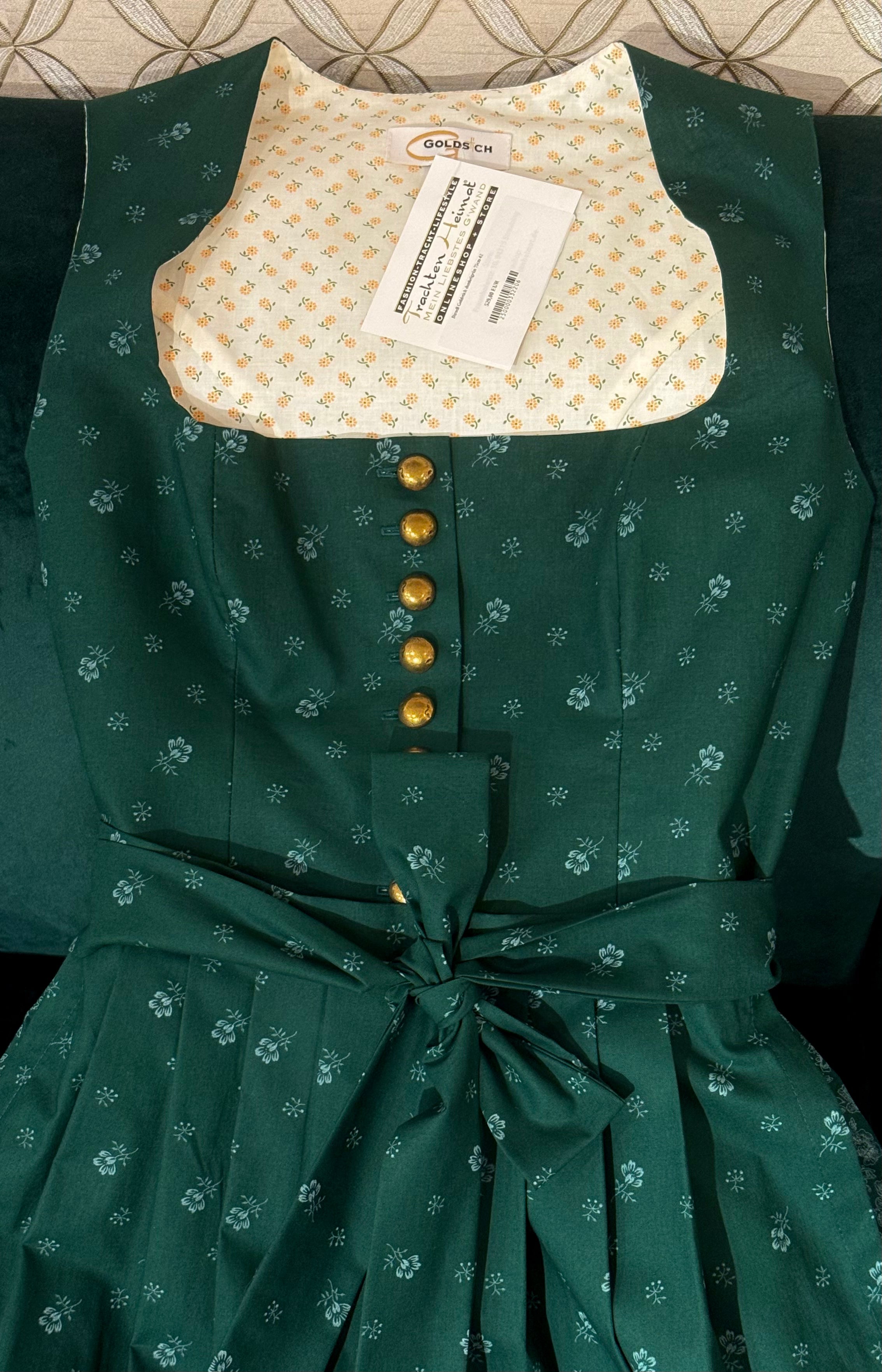 Dirndl Goldstich dunkelgrün 75cm