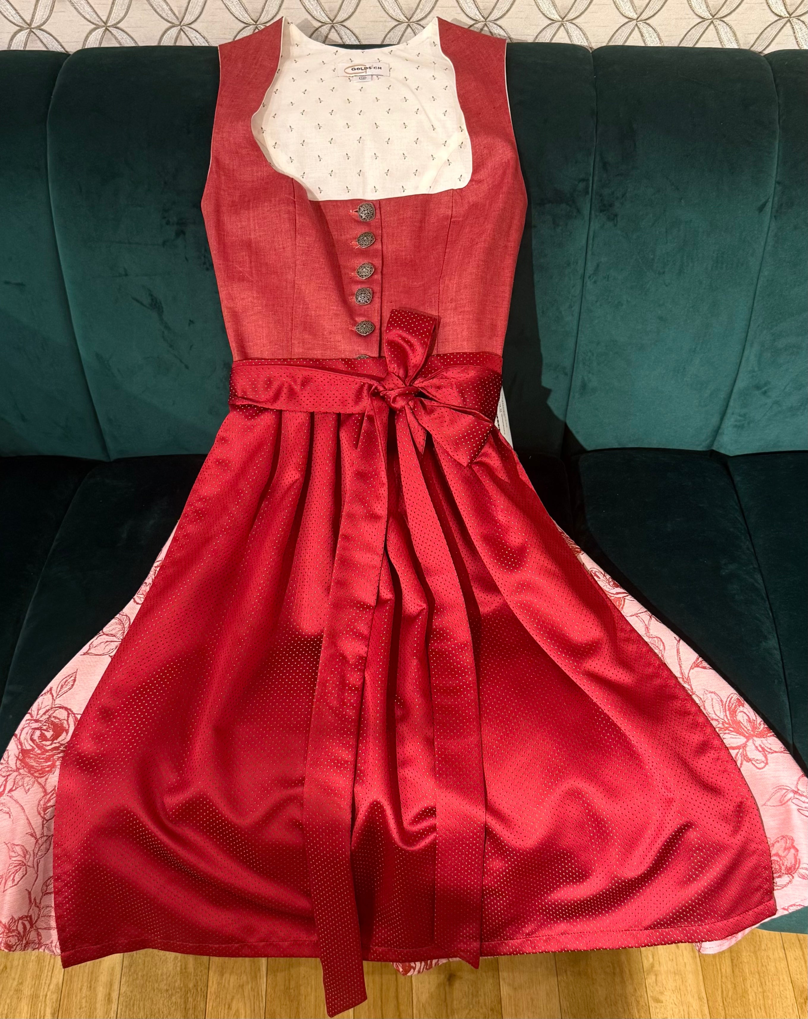 Dirndl Goldstich rot/bordeaux/rose 70cm