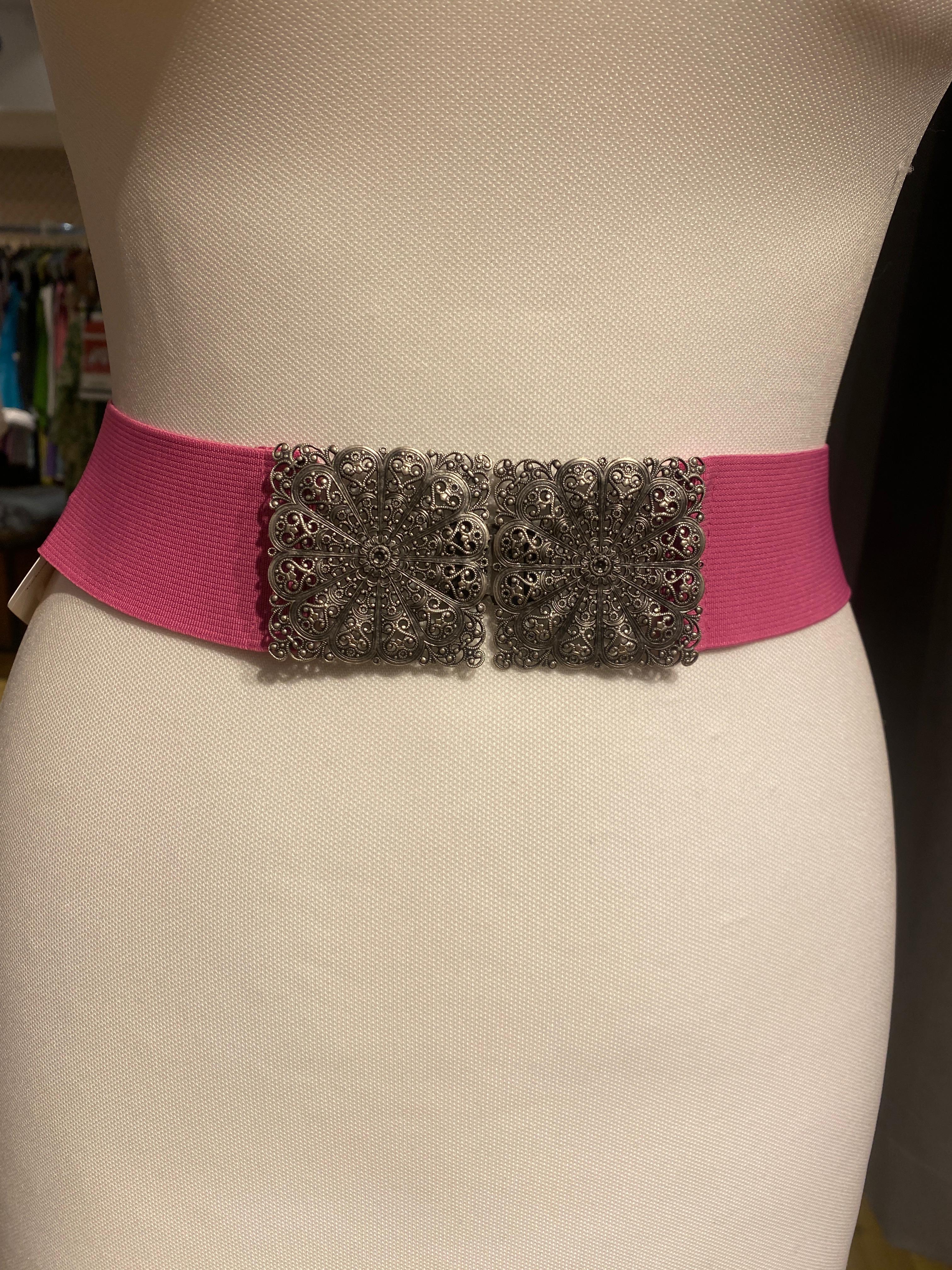 Trachtengürtel Stretch Goldstich pink/silber