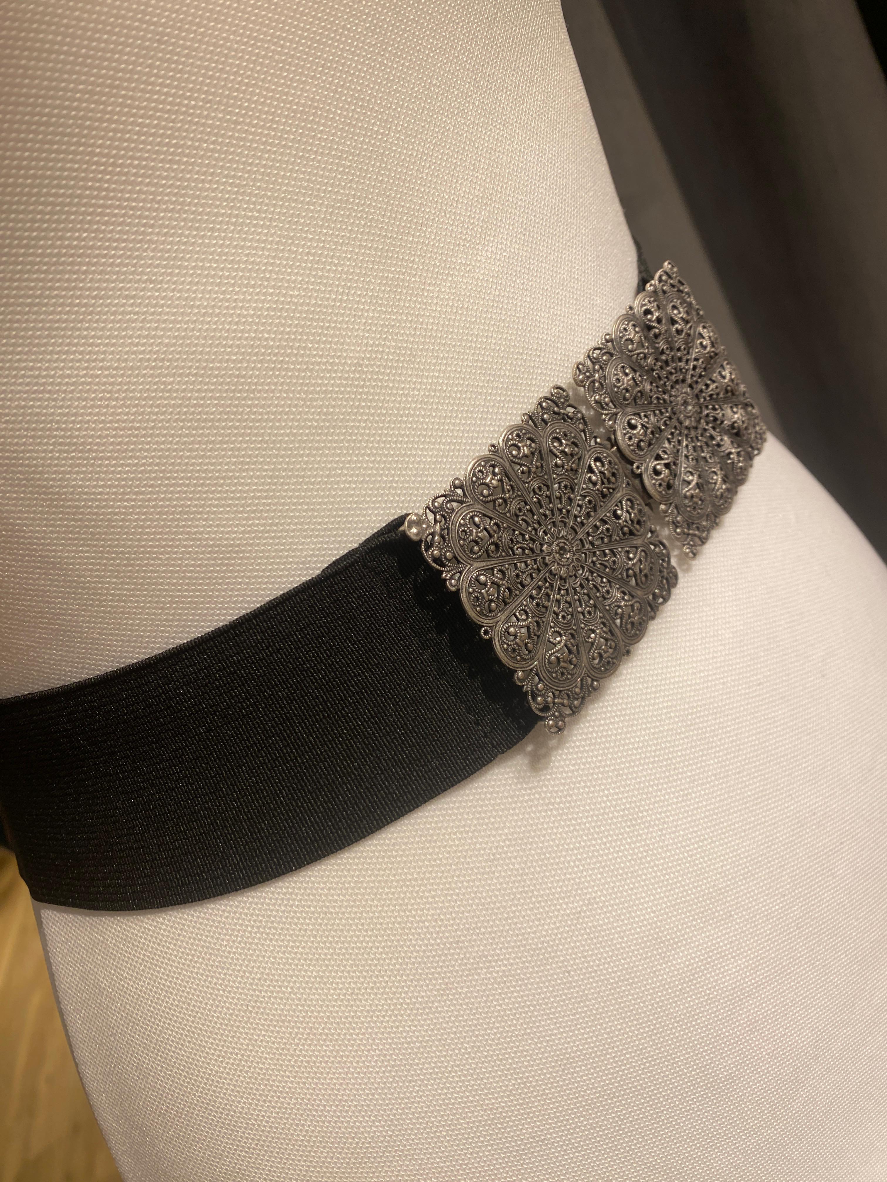 Trachtengürtel Stretch Goldstich schwarz/silber
