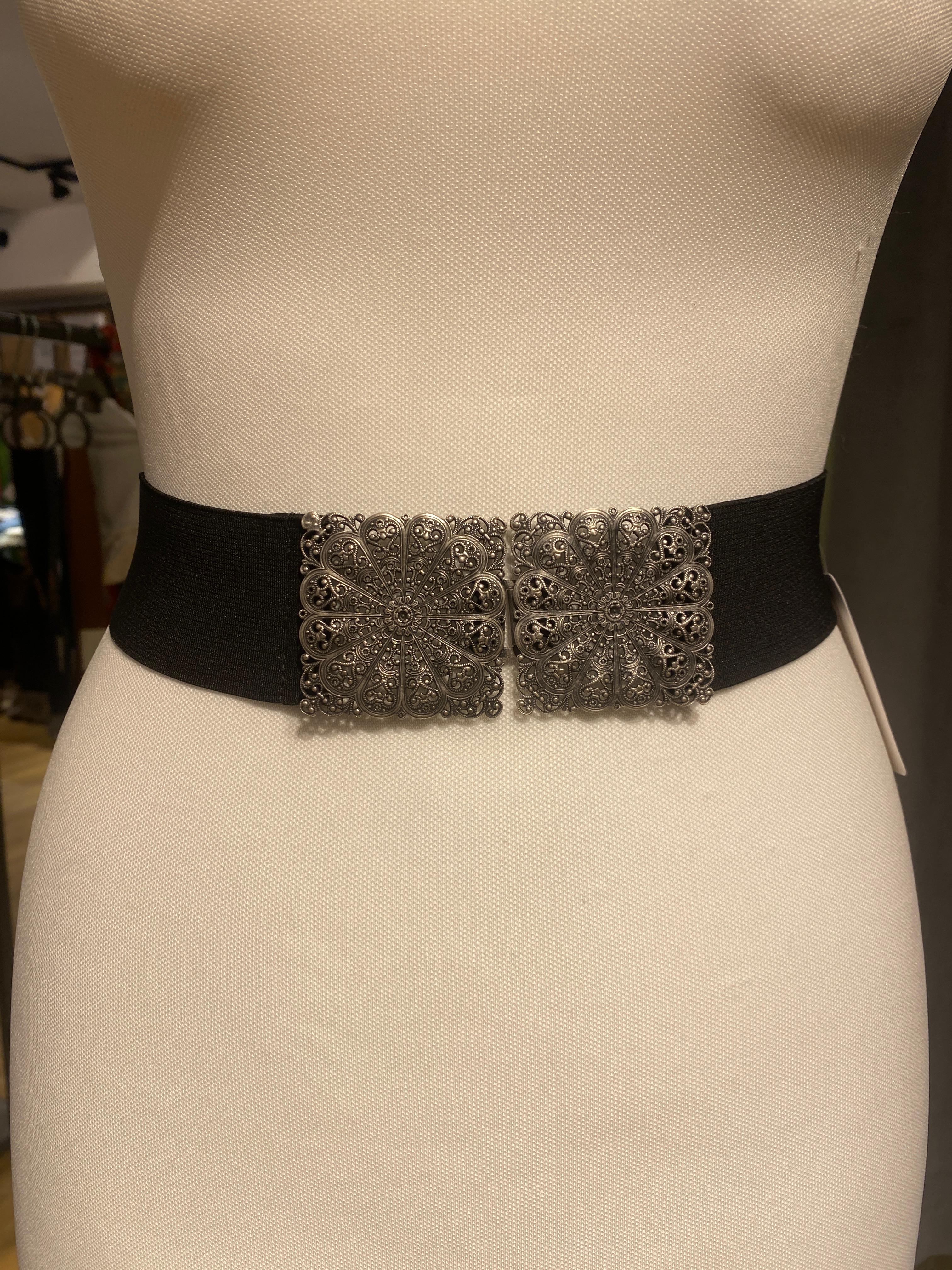 Trachtengürtel Stretch Goldstich schwarz/silber