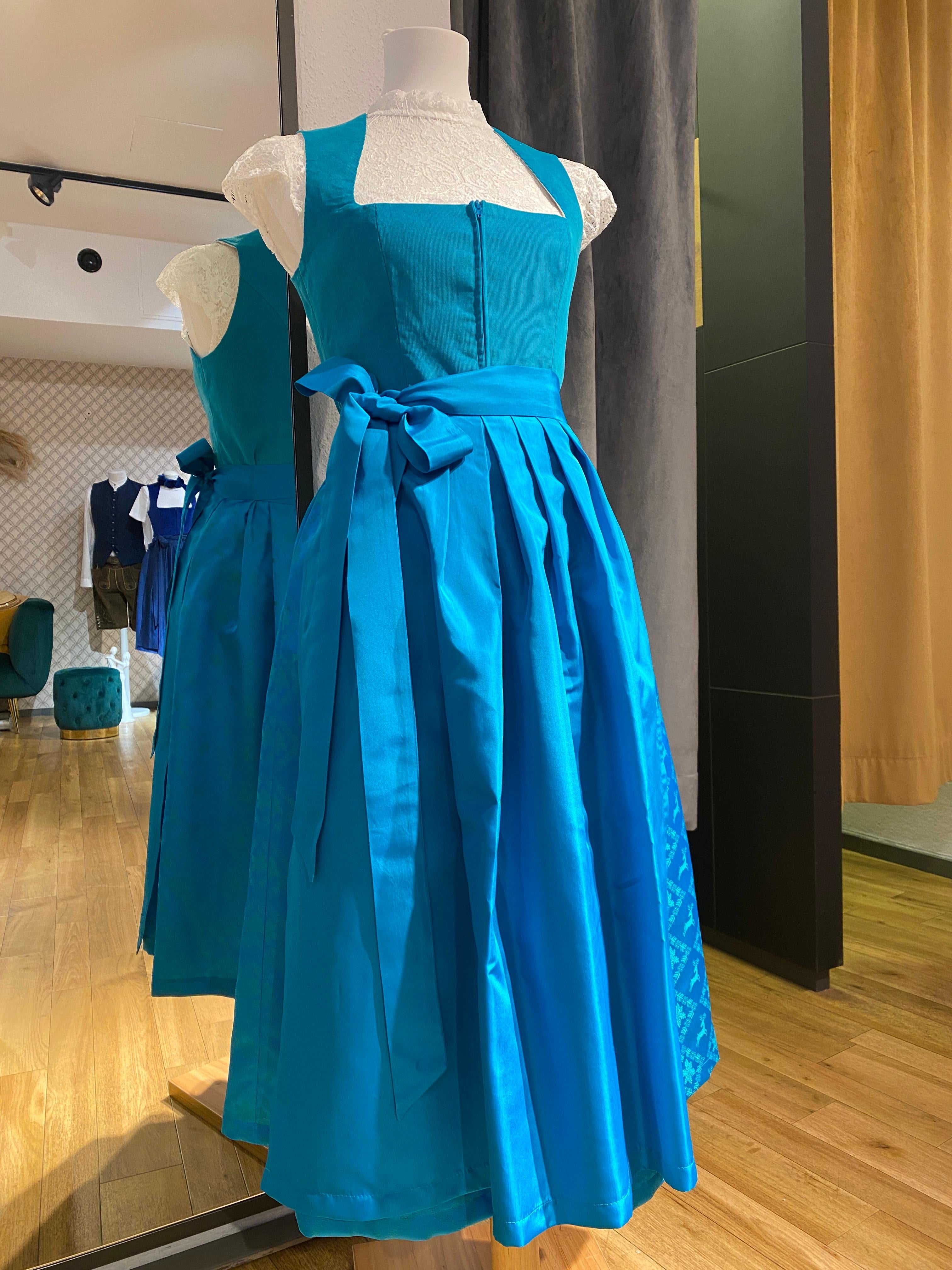 Corddirndl Goldstich Türkis 75cm