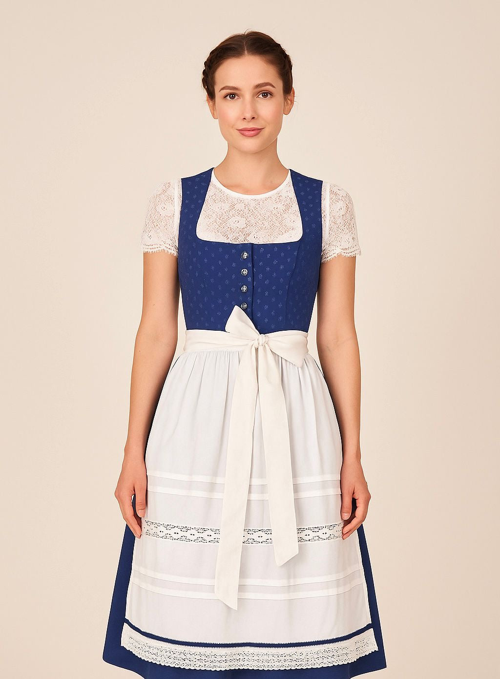 Dirndl Goldstich blau/weiß 60cm