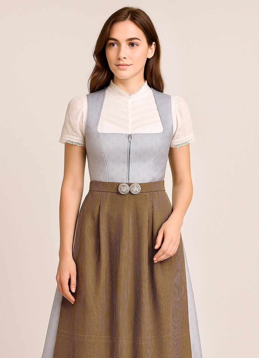 Dirndl Goldstich eisblau mit Schnalle 75cm
