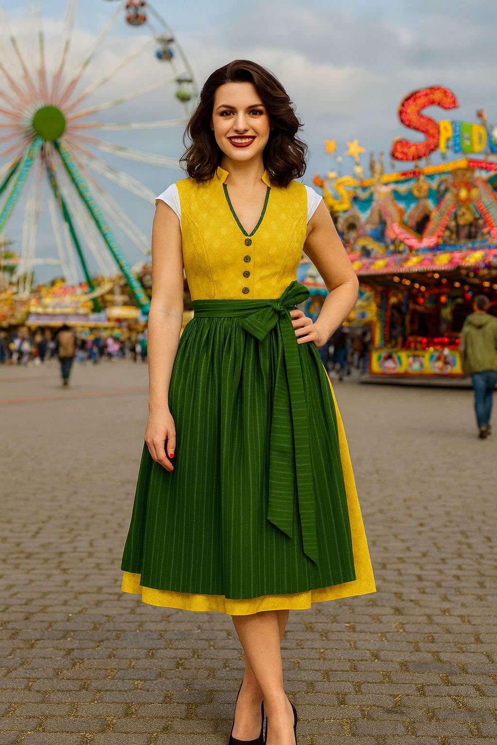 Dirndl Goldstich gelb/dunkelgrün 70cm