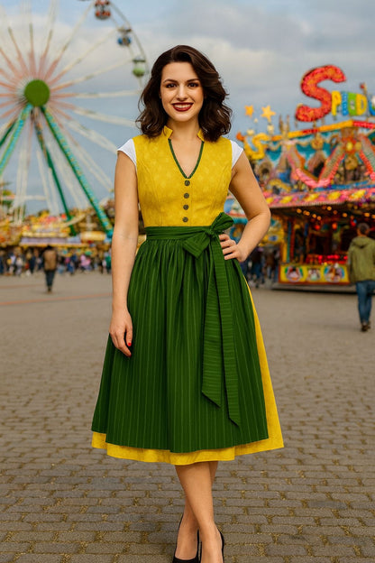 Dirndl Goldstich gelb/dunkelgrün 70cm
