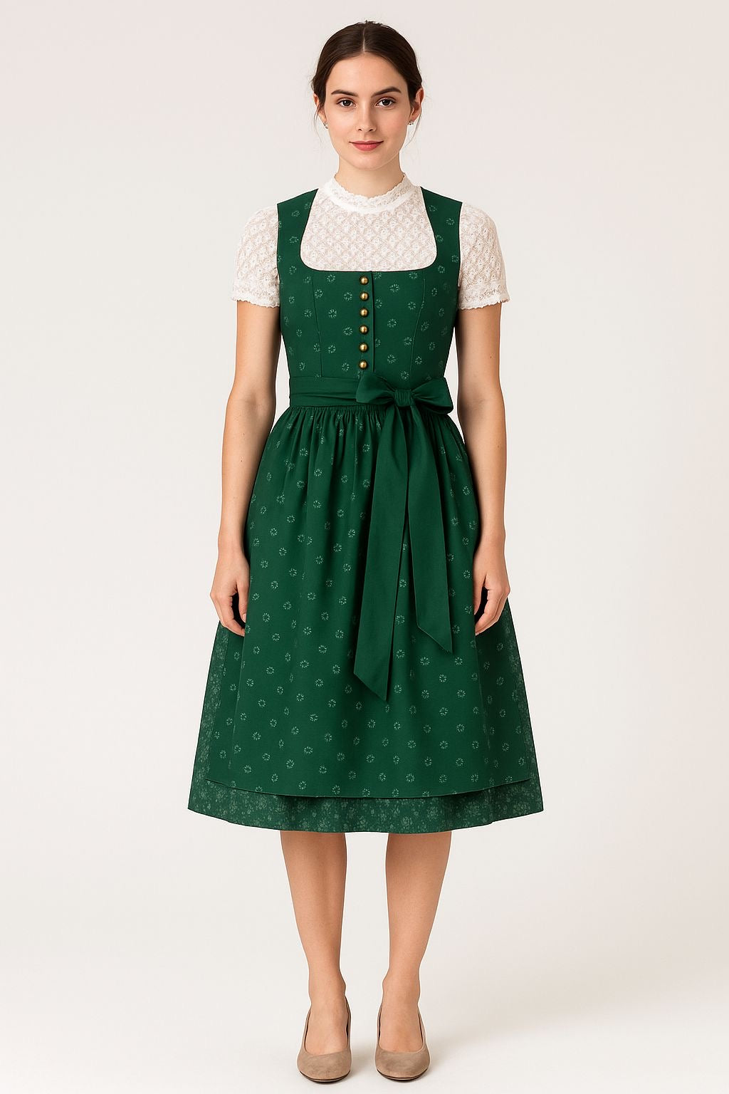 Dirndl Goldstich dunkelgrün 75cm