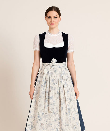 Dirndl Goldstich Samt dunkelblau 74cm