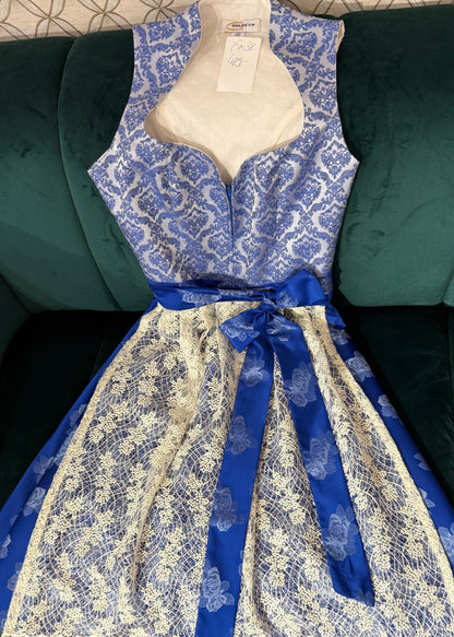 Dirndl Goldstich blau/silber Blumen 70cm