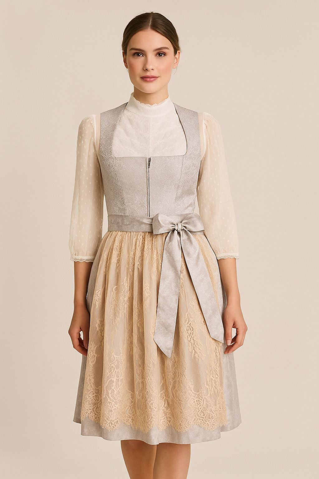 Dirndl Goldstich weiß/nude 75cm