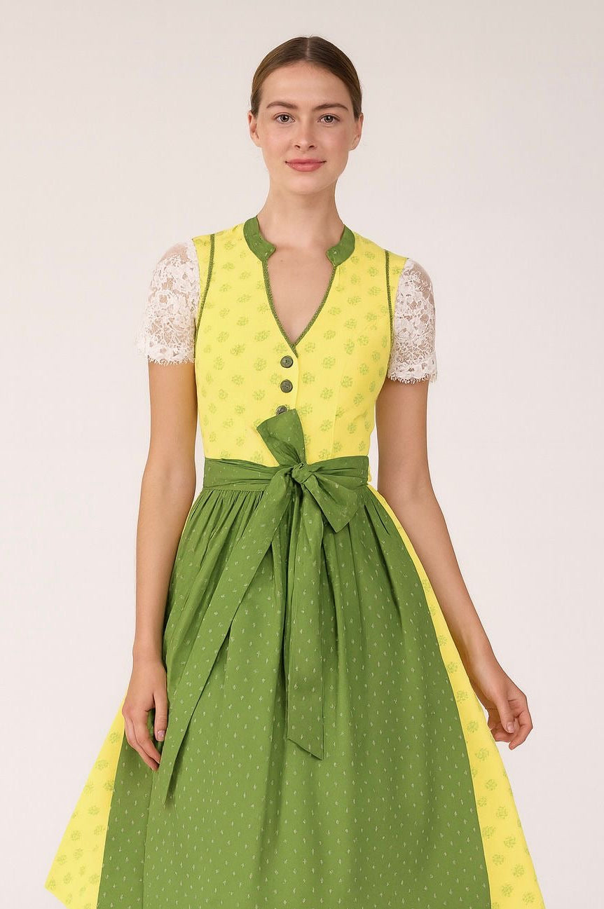 Vintage Baumwolldirndl Goldstich gelb/grün 65cm