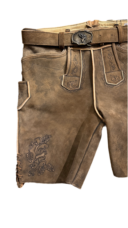 Lederhose G´Weih &amp; Silk Konstantin braun antik Hirsch