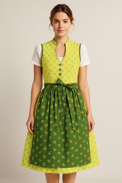 Vintage Baumwolldirndl Goldstich gelb/grün 65cm