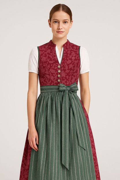 Baumwolldirndl Goldstich grün/bordeaux 65cm