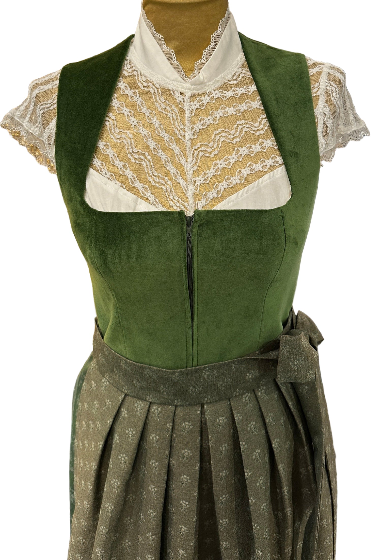 Samt Dirndl Goldstich grün 75cm