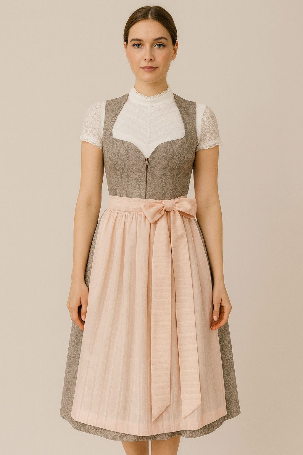 Dirndl Goldstich grau/rose 70cm
