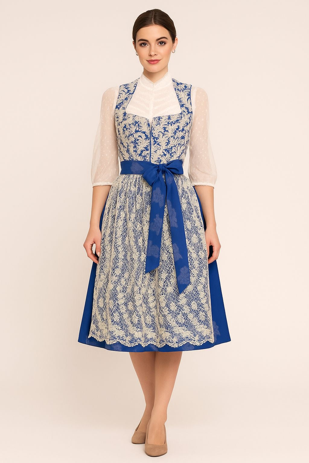 Dirndl Goldstich blau/silber 70cm