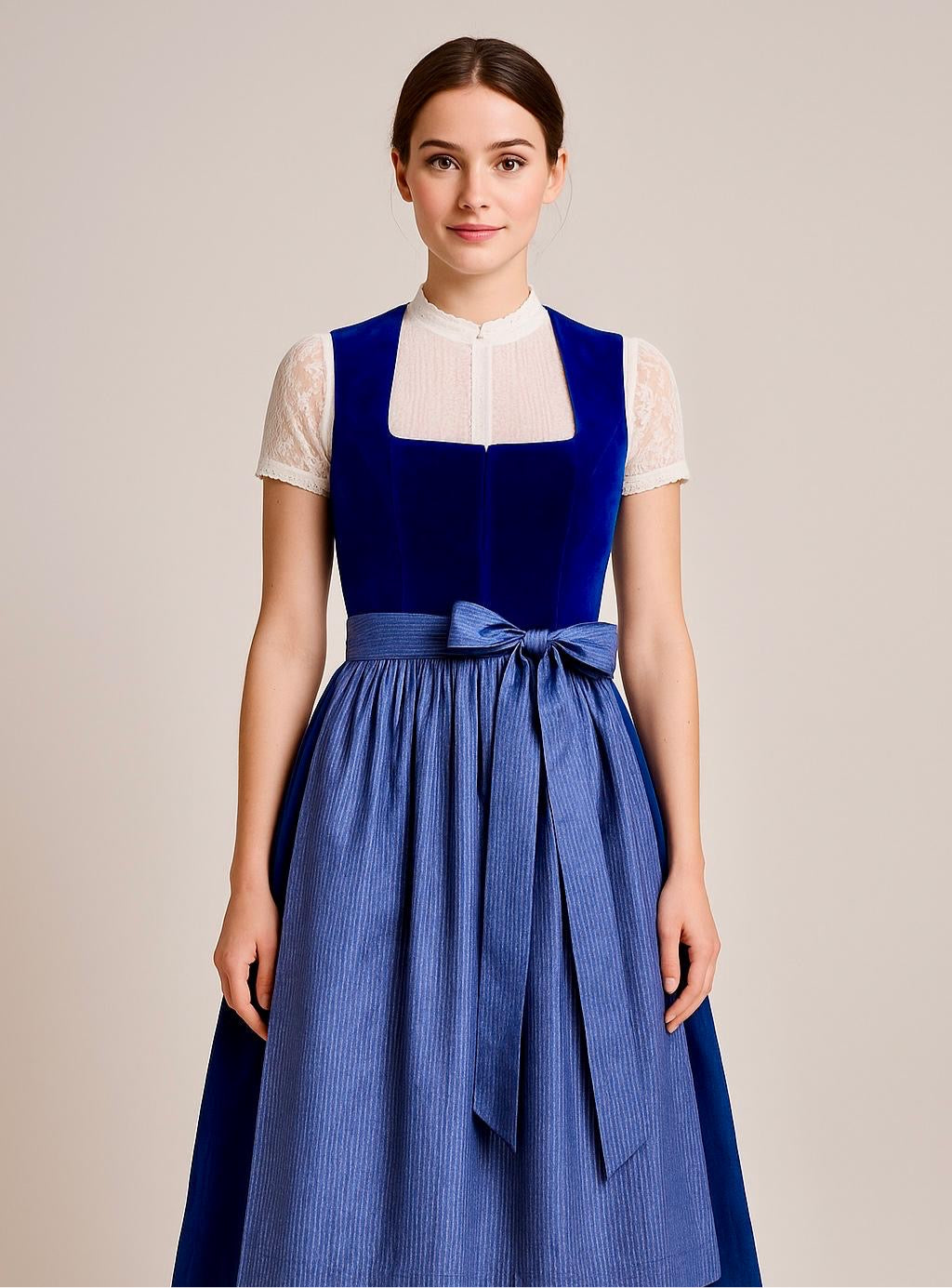 Dirndl Goldstich Samt blau 75cm