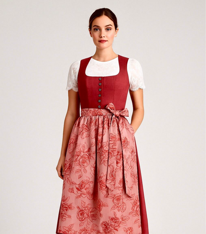 Dirndl Goldstich blassrot Blumen 70cm