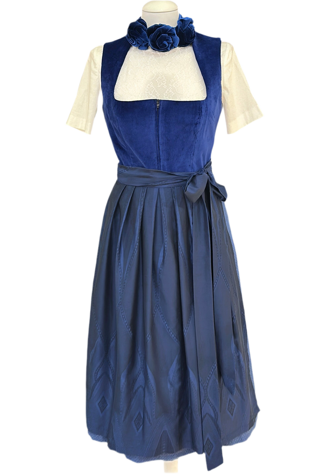 Samtdirndl Goldstich Blau 75cm