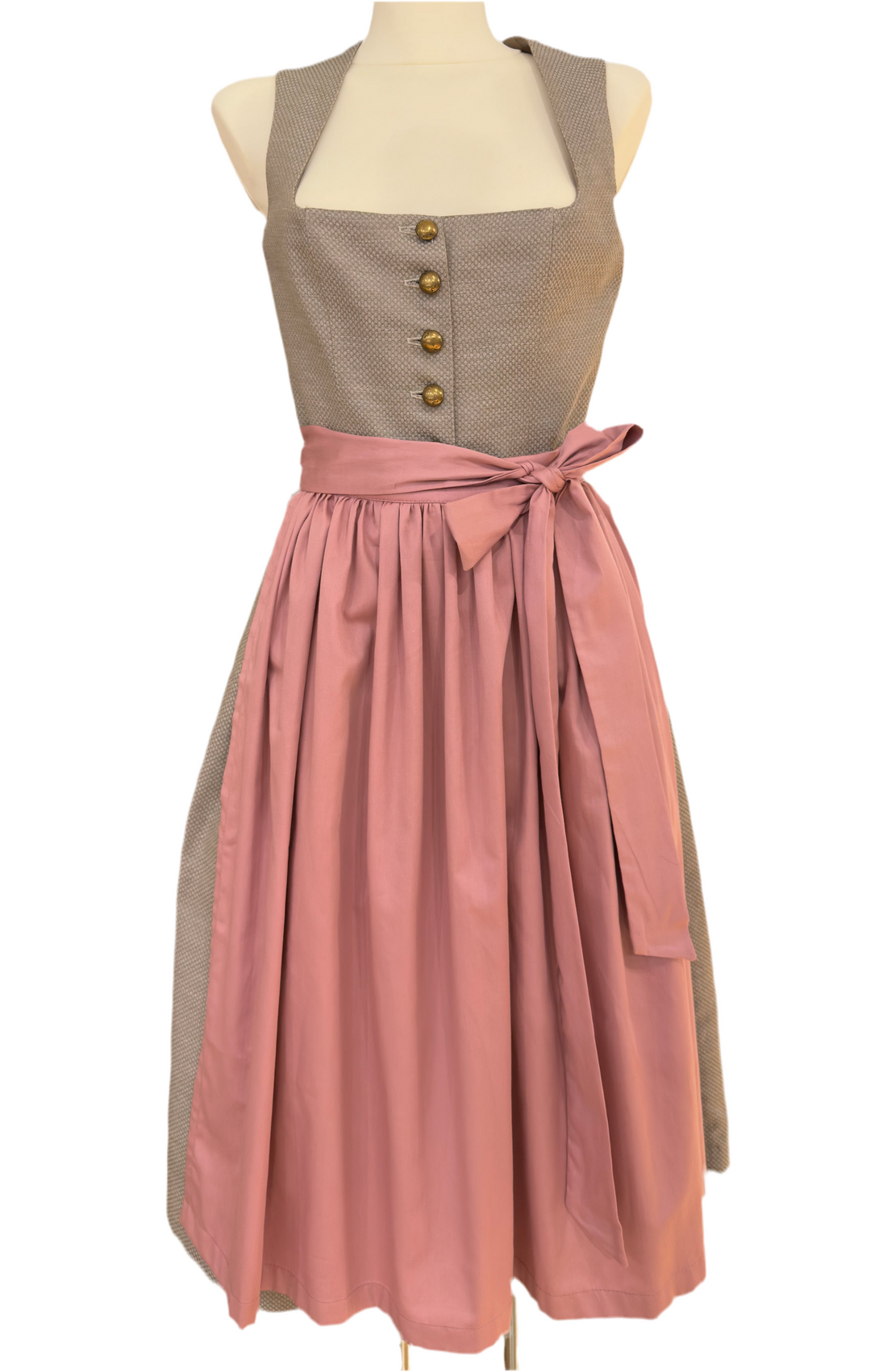 Dirndl Goldstich braun/grau mit rosa Schürze 75cm