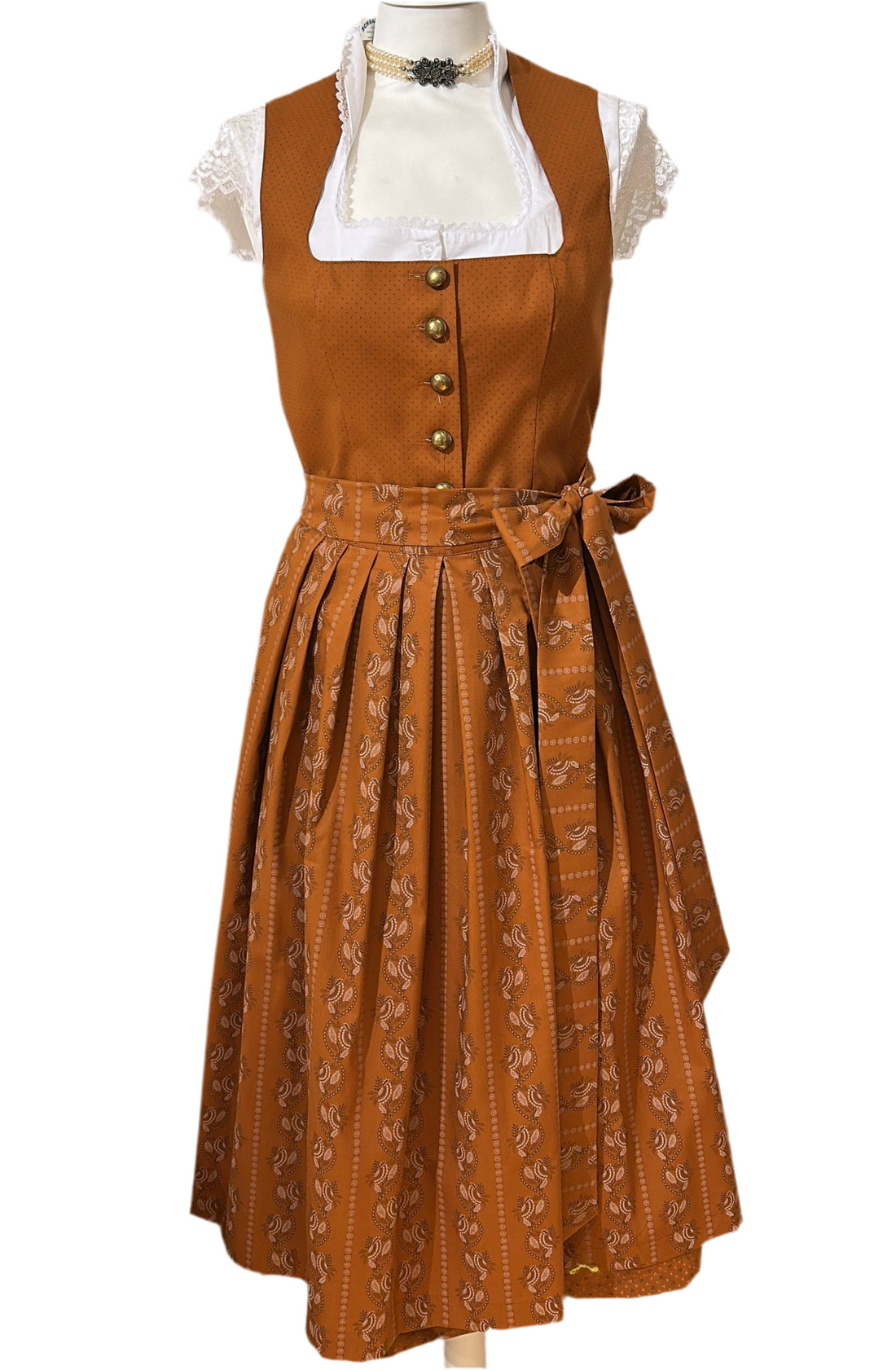Dirndl Goldstich orange mit Knöpfen 75cm